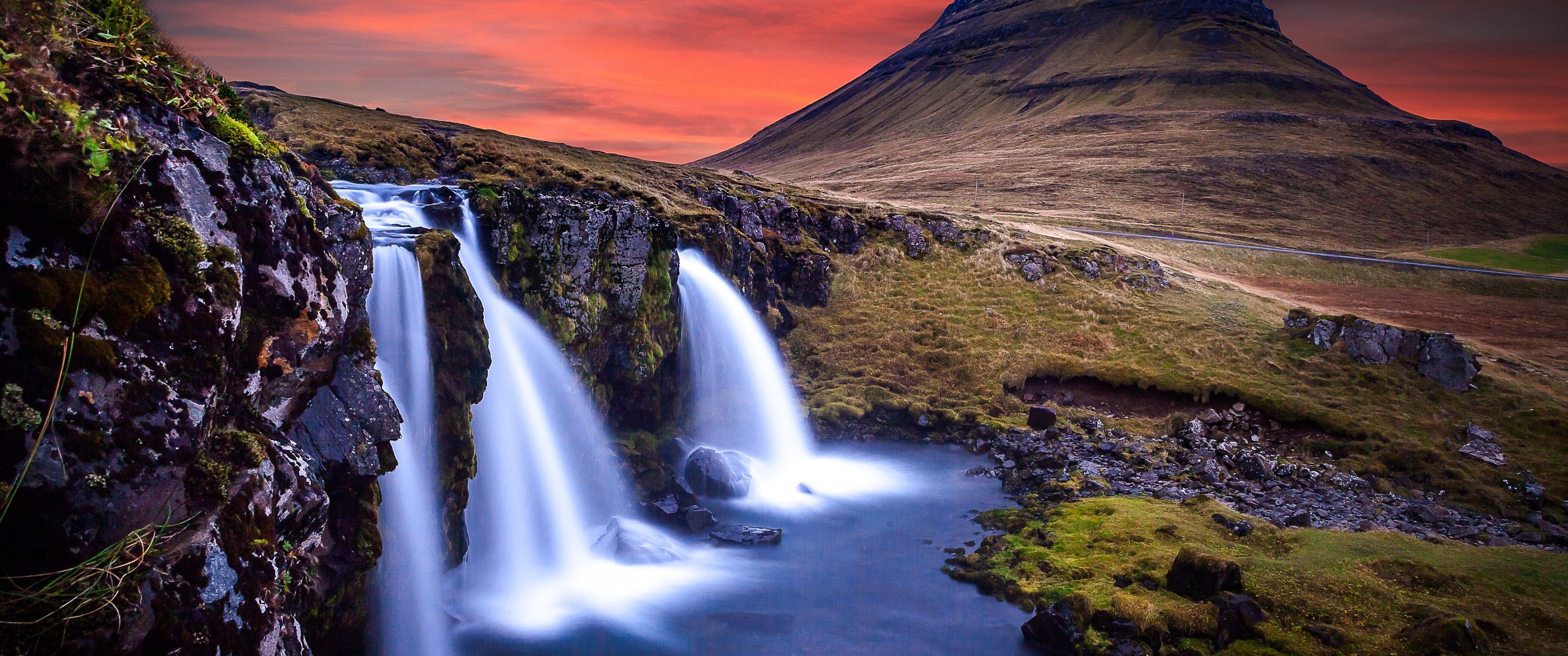 3440x1440 Kirkjufell Wallpaper 4K, Iceland, Mountain, Waterfalls