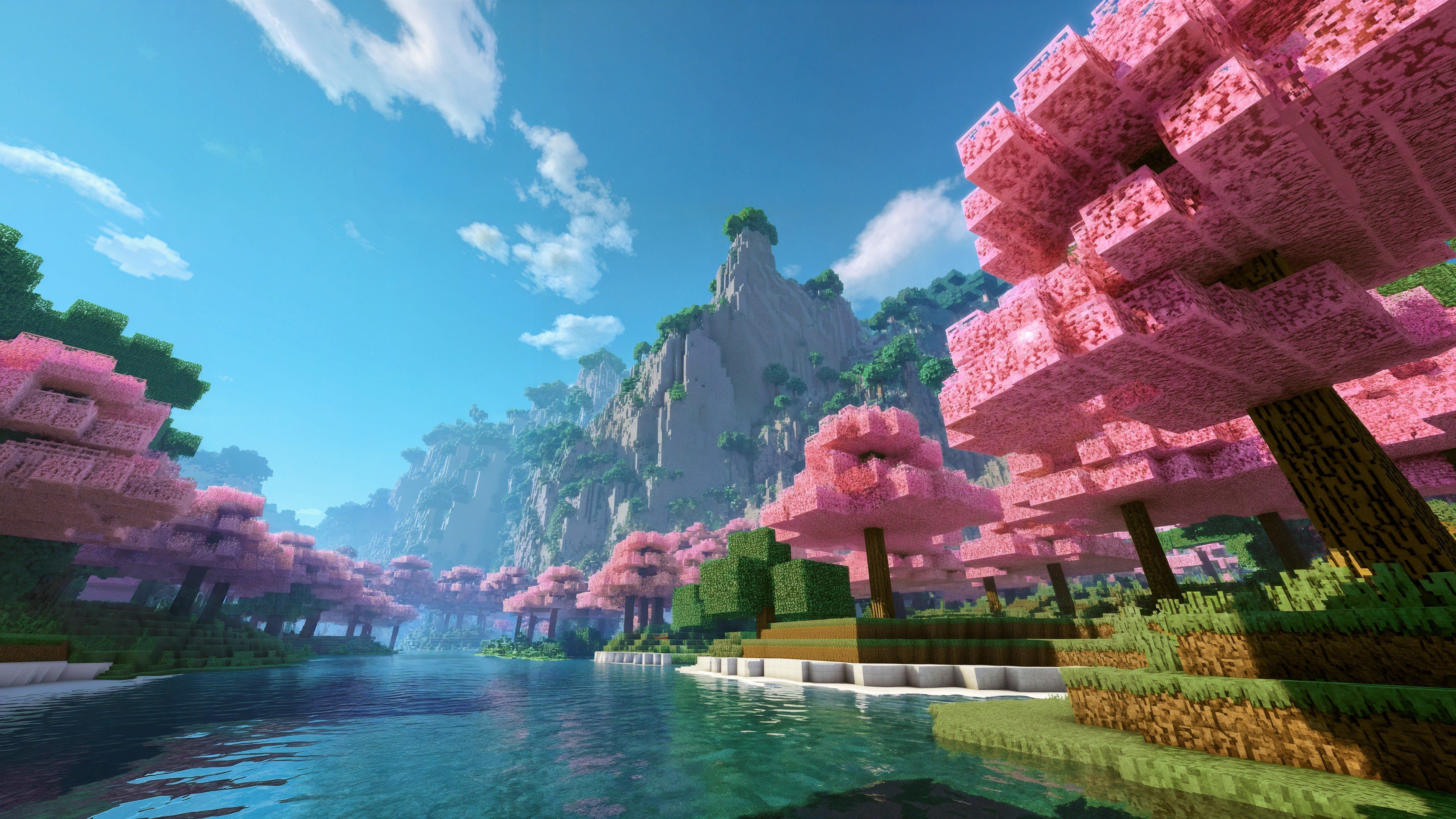 5120x2880 Minecraft jungle and river landscape in spring Wallpaper 4K for Desktop