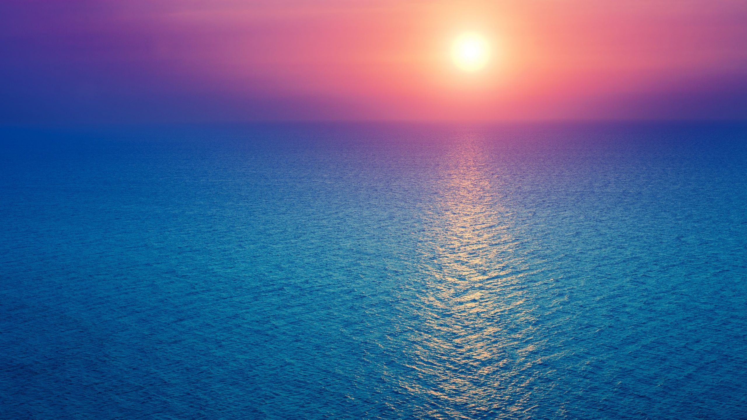 2560x1440 Sunrise Wallpaper 4K, Seascape, Horizon, Ocean