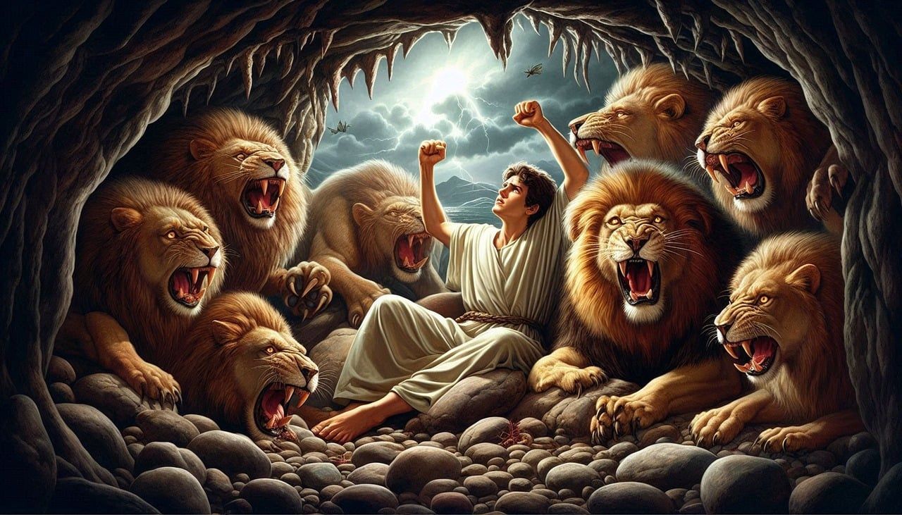 1280x731 Download Ai Generated Daniel Lion'S Den. Royalty Free Stock Illustration Image