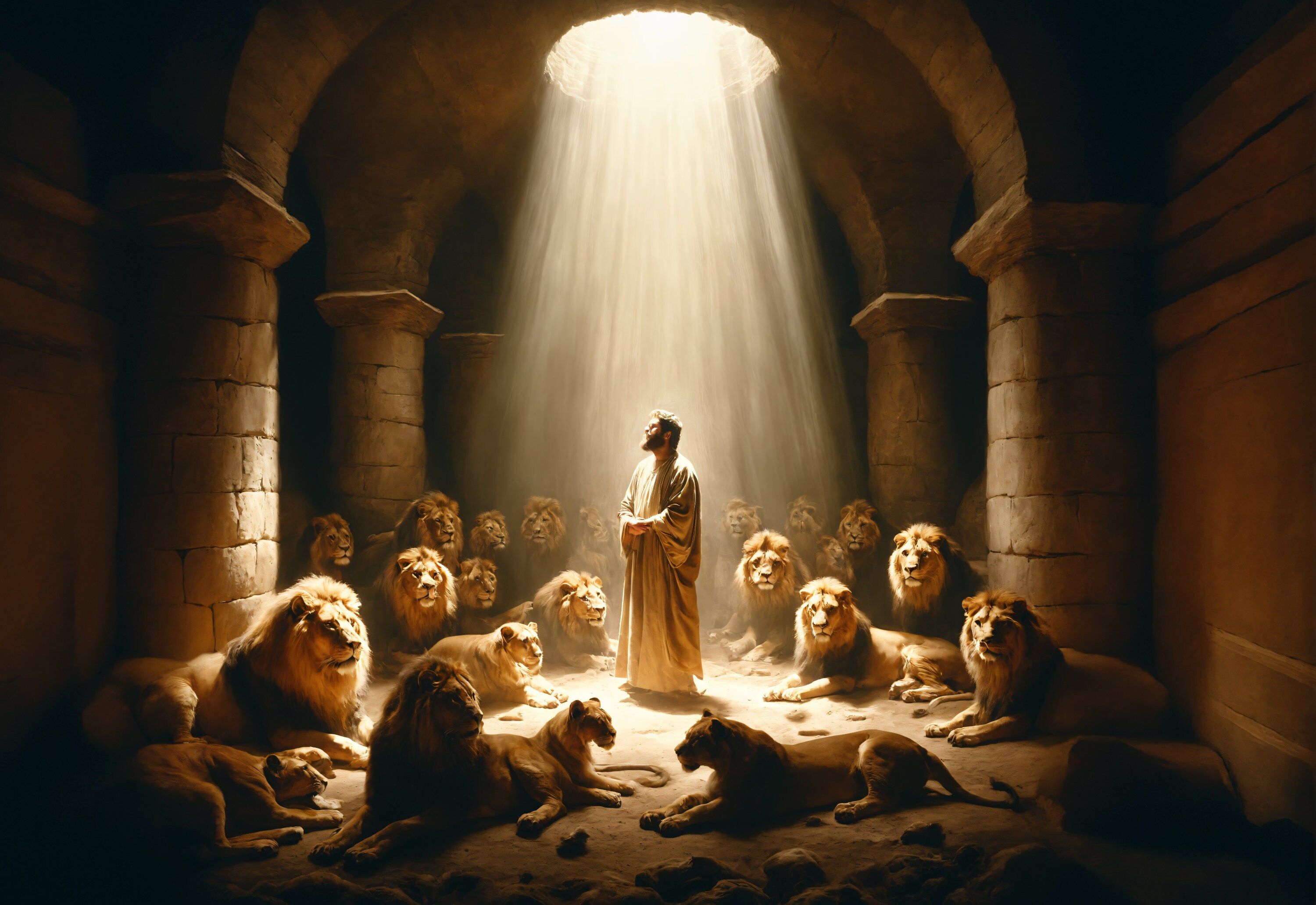 3000x2062 Daniel in the Lions' Den. Daniel's Courage. Lion's Den Miracle. Prophet's Faith. Daniel and The Lions Den