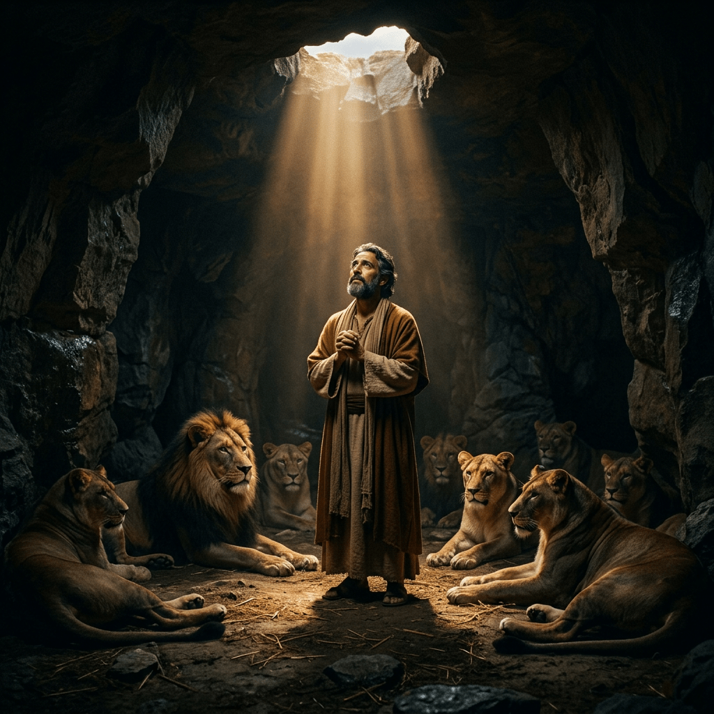1024x1024 Daniel In The Lions' Den: A Biblical Illustration. AI Art Generator. Easy Peasy.AI