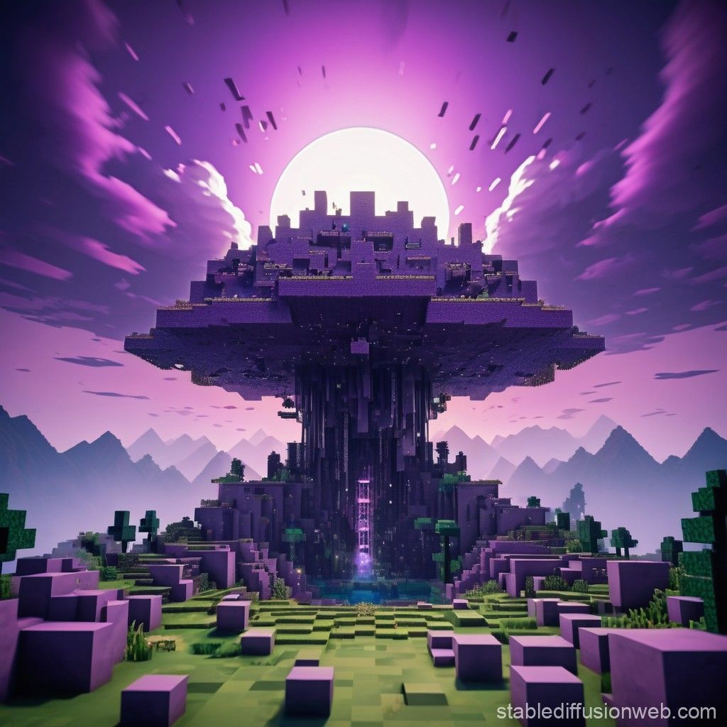 1024x1024 Minecraft End Portal in Purple Sky. Stable Diffusion Online