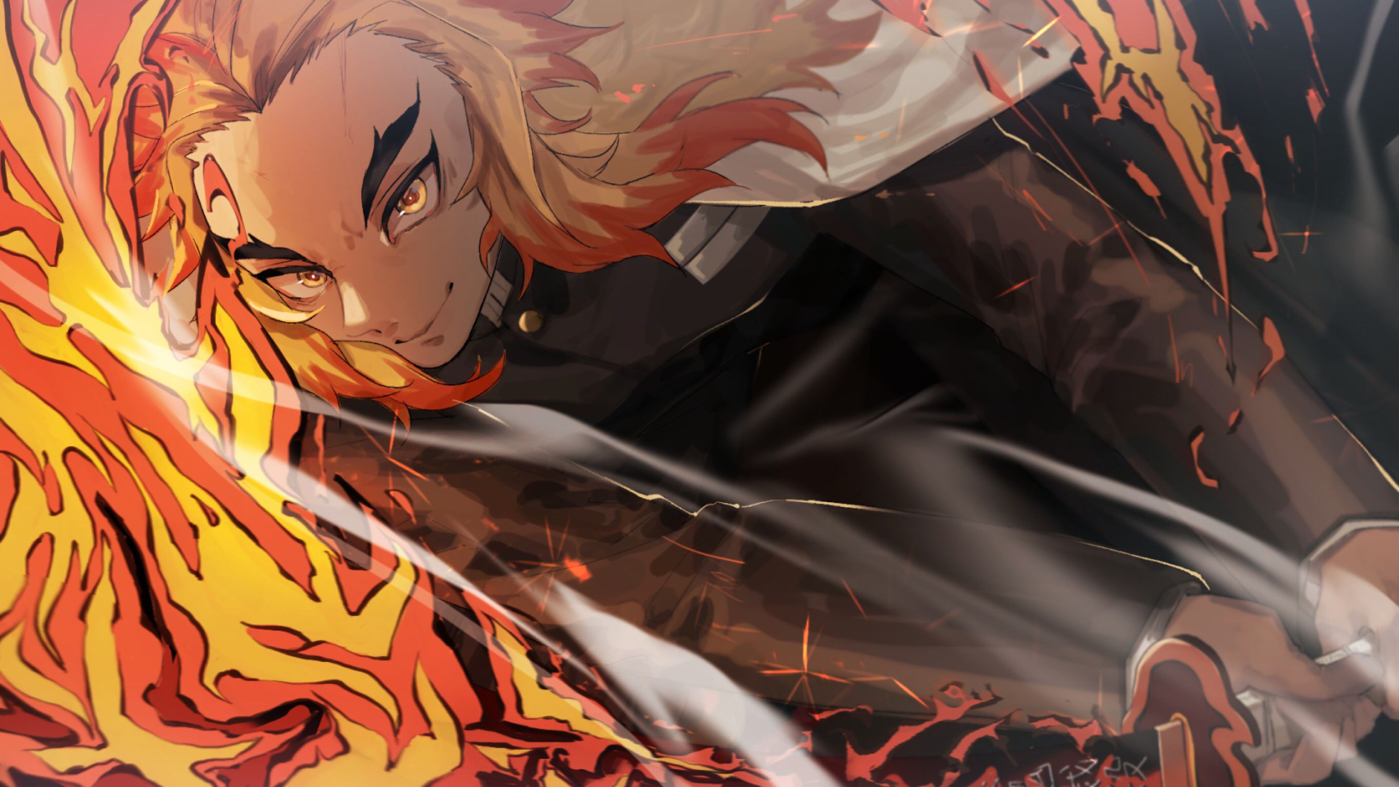 2730x1536 Download Kyojuro Rengoku Anime Demon Slayer: Kimetsu No Yaiba HD Wallpaperx1536