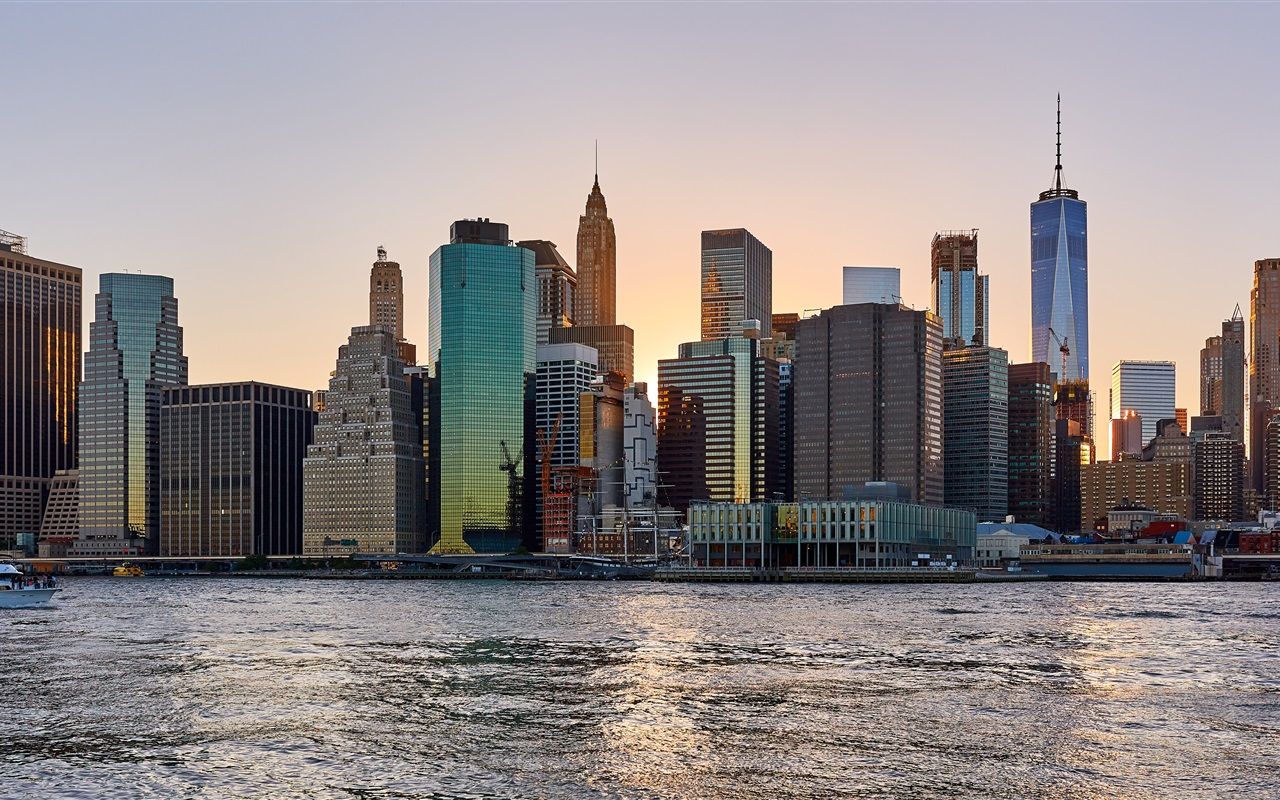 1280x800 Wallpaper New York, city, skyscrapers, river, USA, dusk 3840x2160 UHD 4K Picture, Image