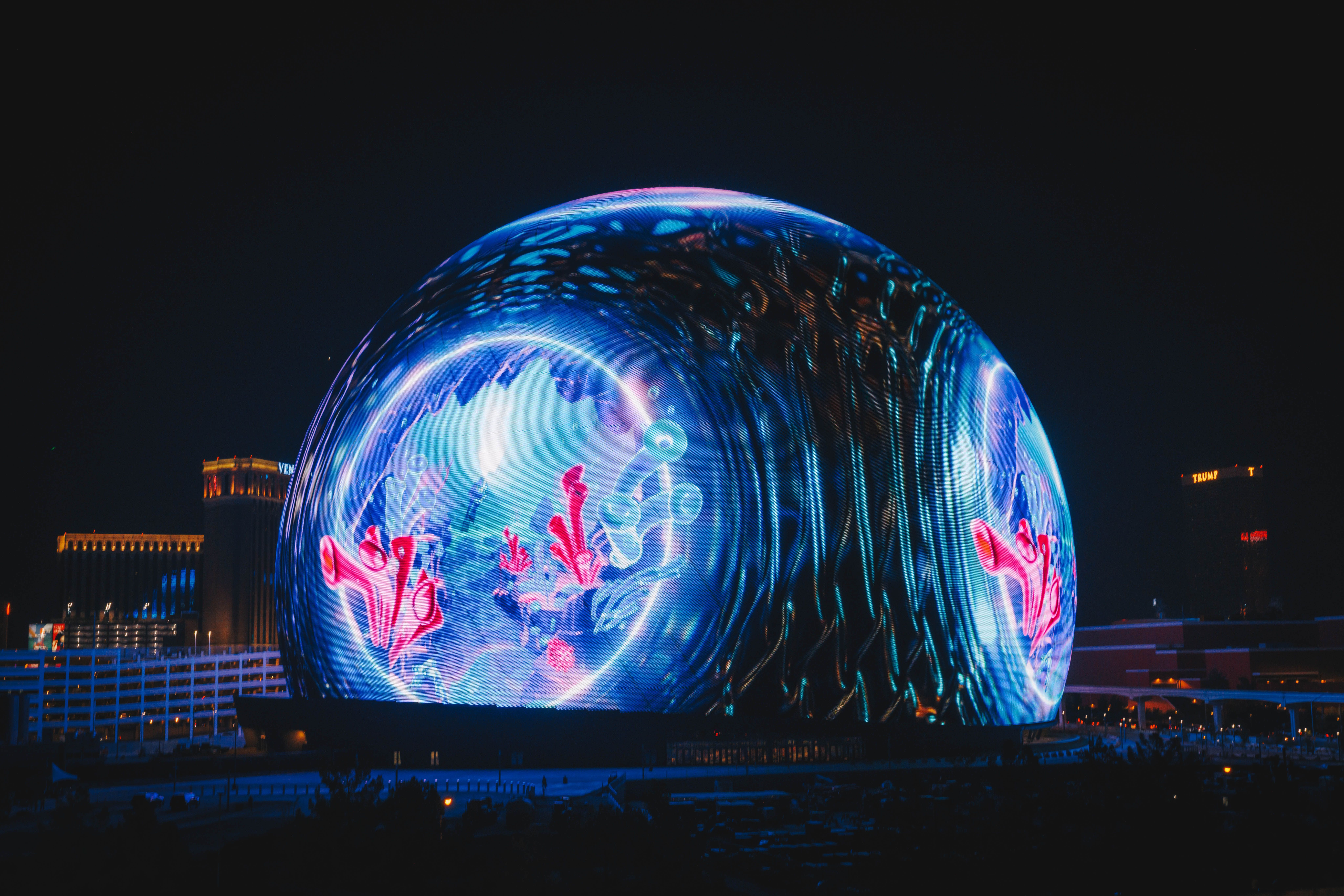 8192x5464 PHOTOS: MSG Sphere in Las Vegas shows off fully illuminated exterior for first time