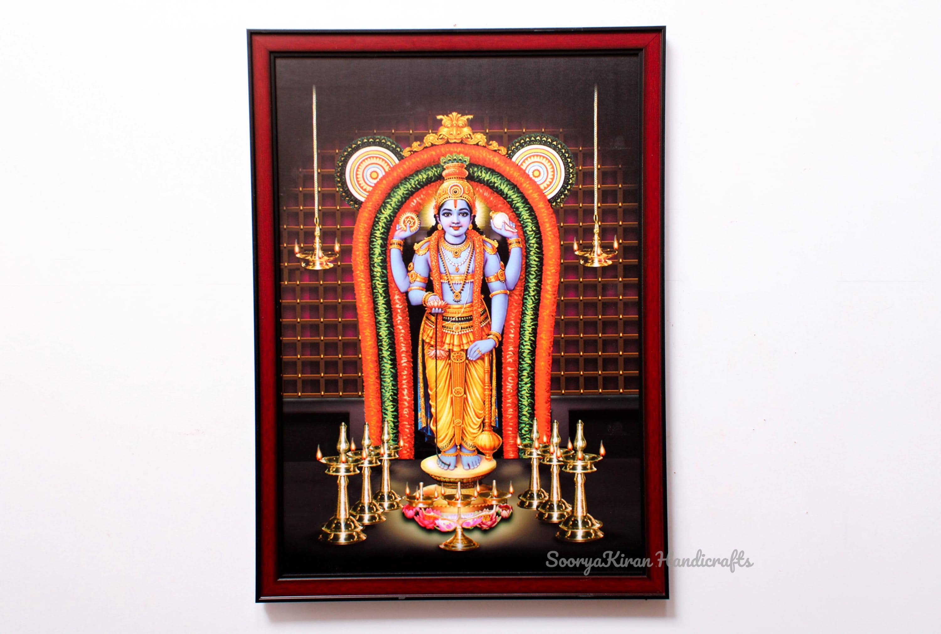 3000x2022 Guruvayurappan Hindu God Vishnu Krishna Painting Photo Print Frame Home Temple Pooja Room Decor Living Room Decorative Wall Hanging Art Gift