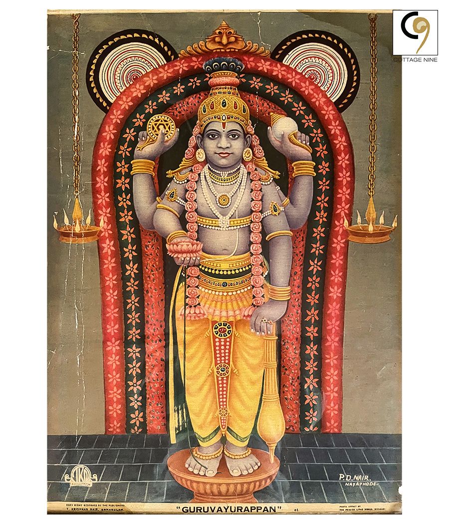 900x1050 Buy Original Vintage Guruvayurappan Krishna Oleograph