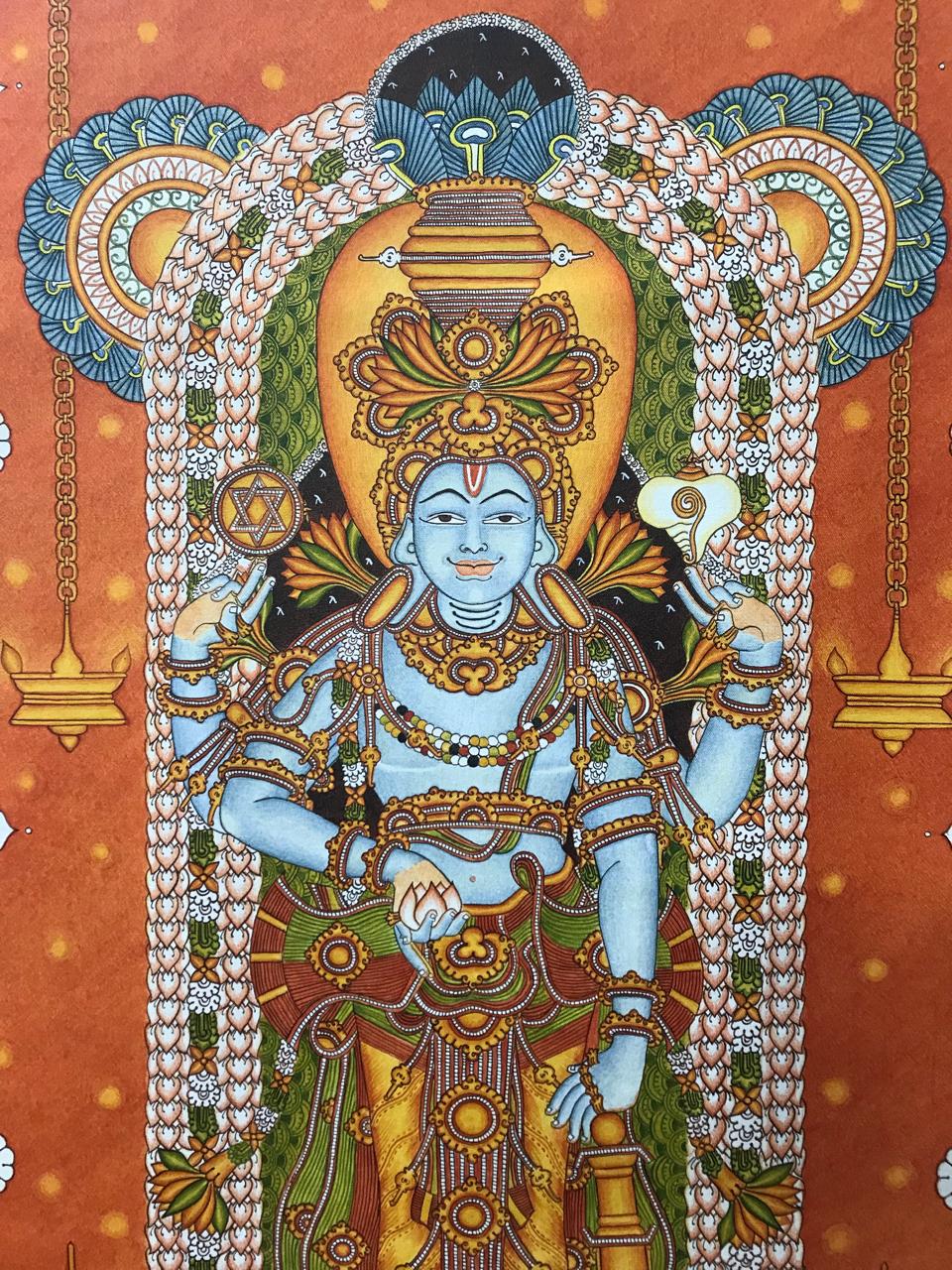 960x1280 Kerala Mural Painting of Lord Guruvayurappan (43.75 x 31.75 inches)