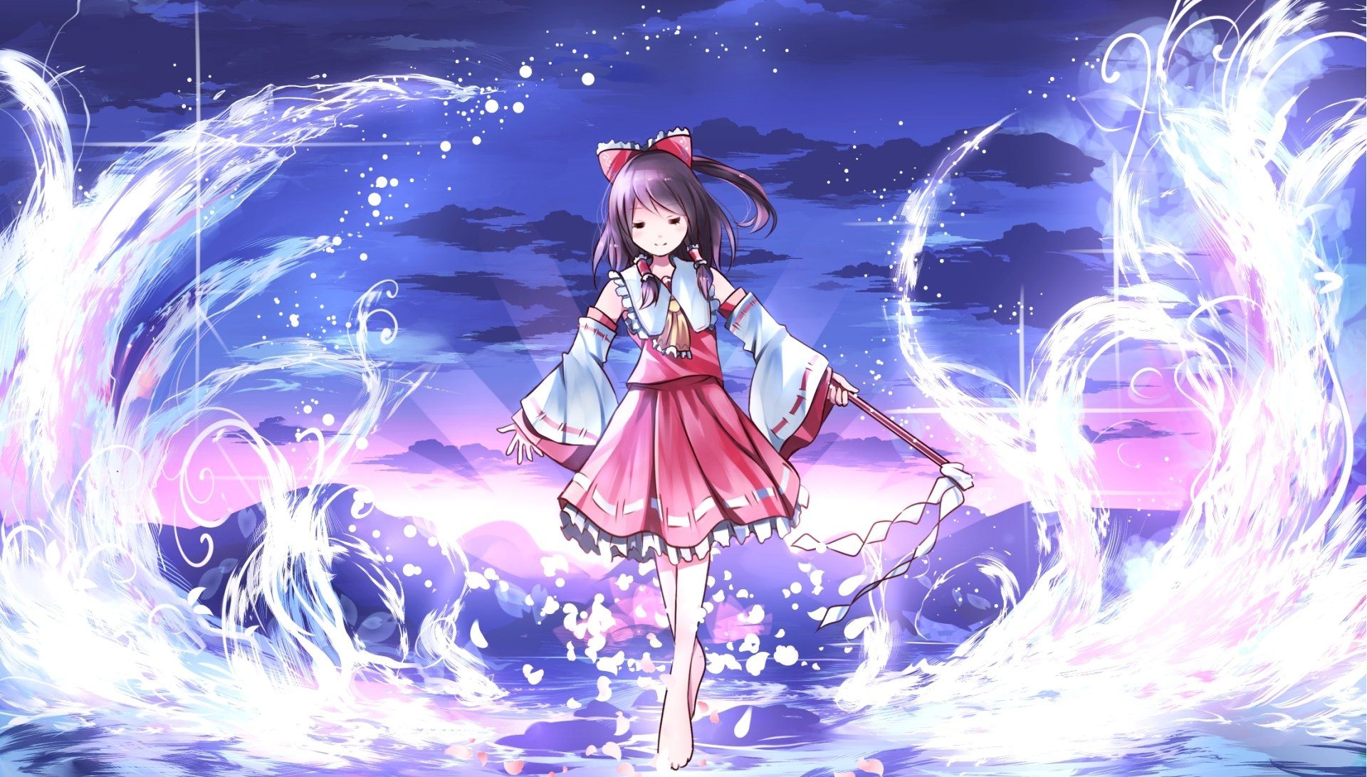 1920x1092 Reimu Hakurei in Enchanted Night Touhou Anime HD Wallpaper by りすたるx1254