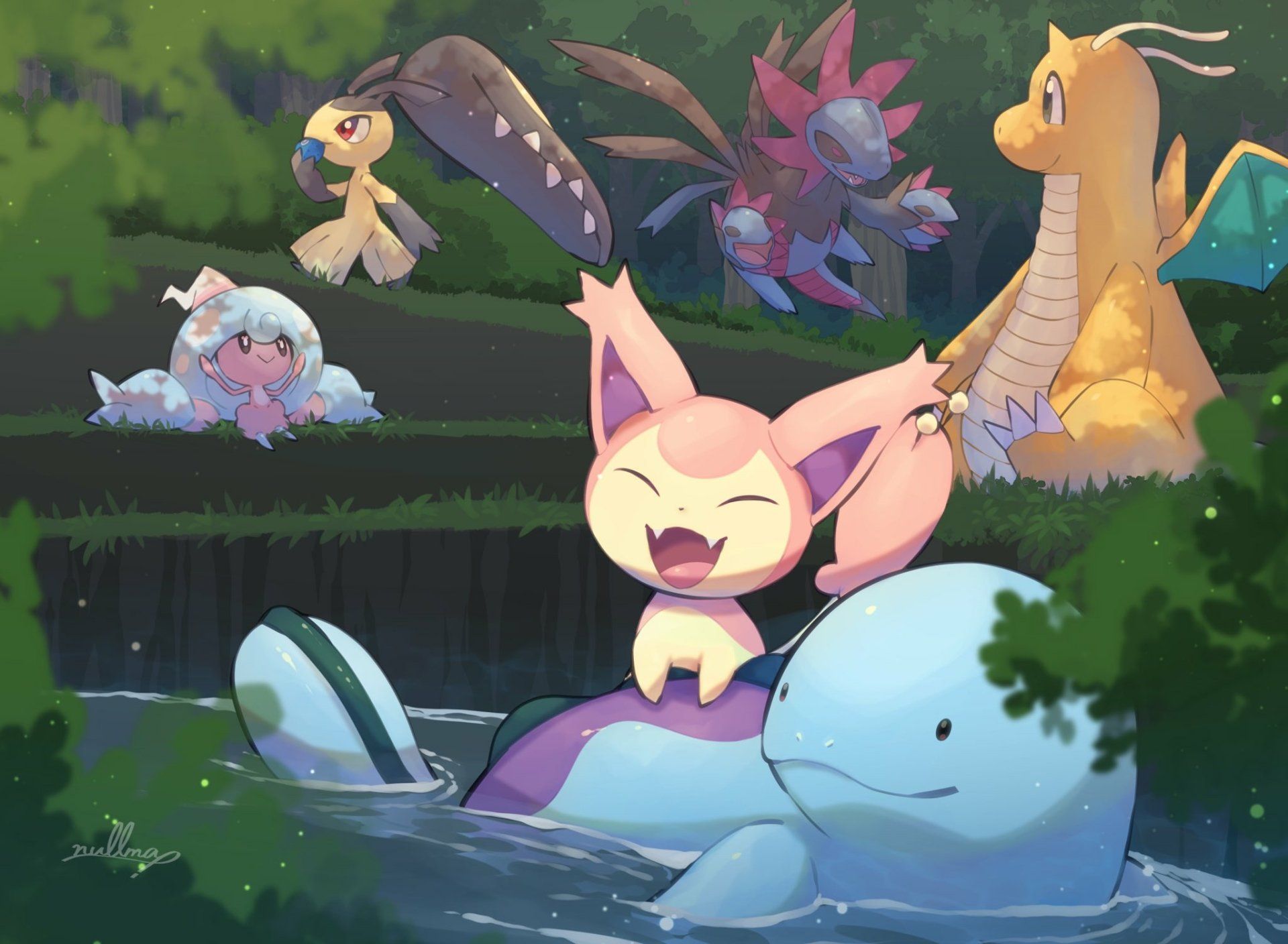 1920x1408 Download Quagsire (Pokémon) Hydreigon (Pokémon) Skitty (Pokémon) Mawile (Pokémon) Dragonite (Pokémon) Anime Pokemon HD Wallpaper by 温負x1502