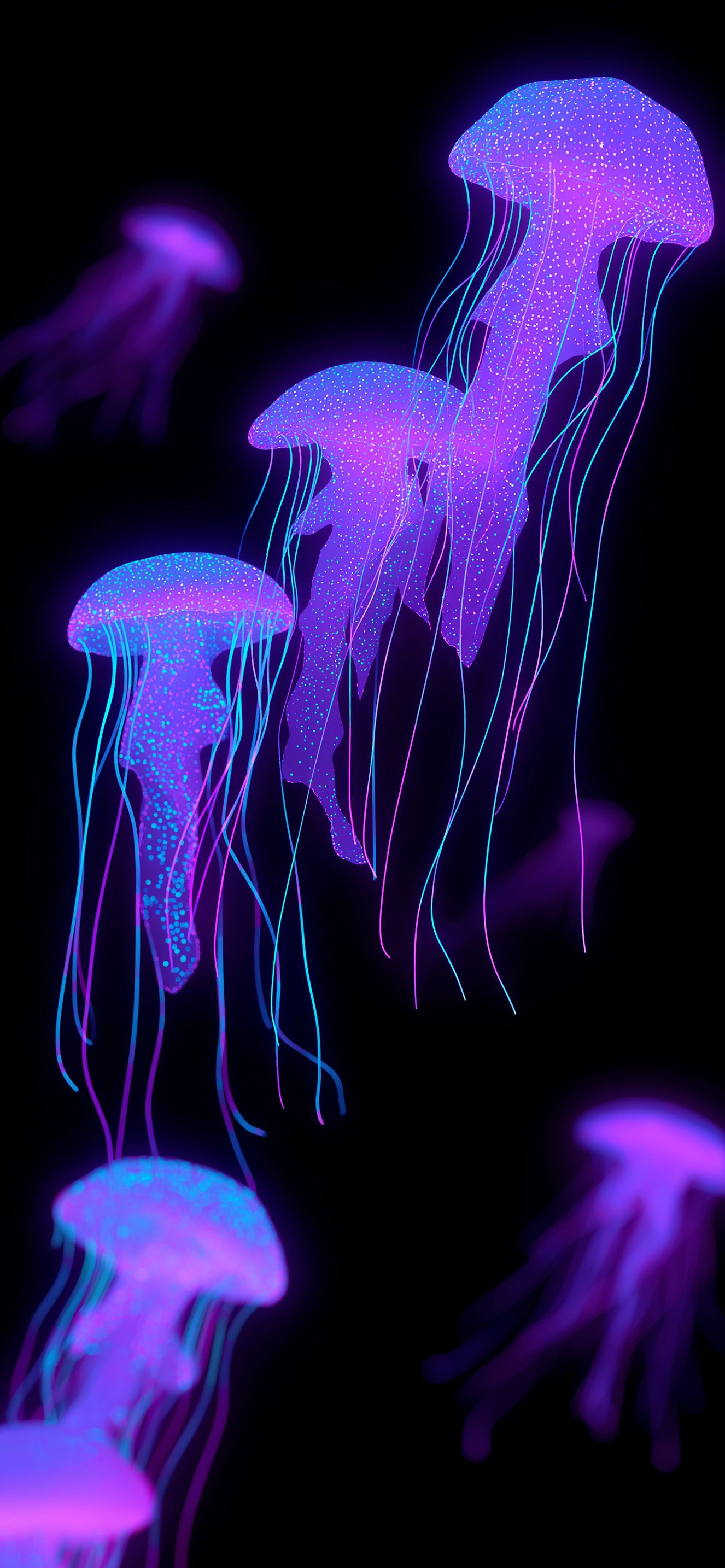 1326x2868 Neon Purple Jellyfish Deep Sea Wallpaper Wallpaper HD
