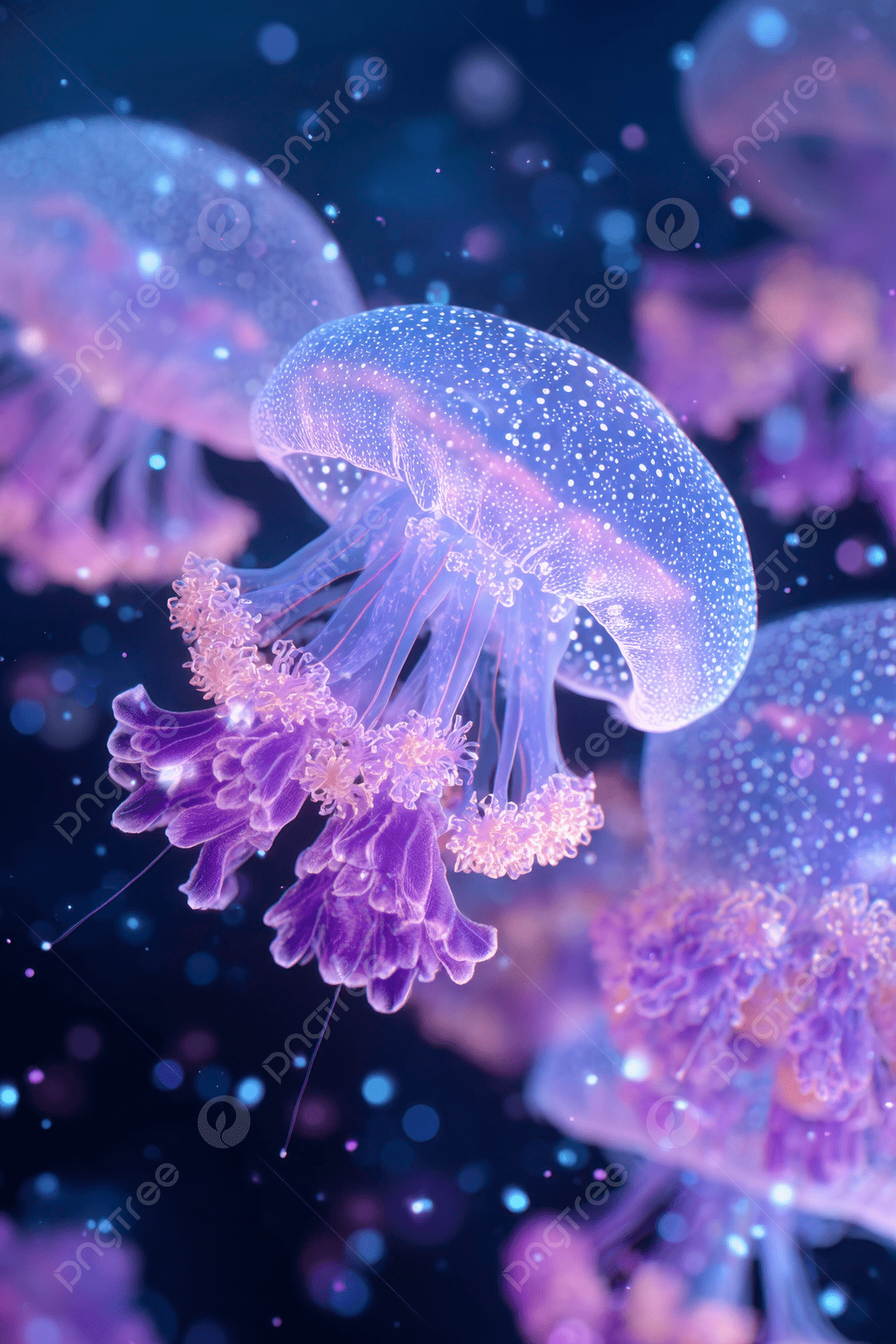 1200x1800 Purple And Pink Glowing Jellyfish Floating In Dark Water Background Wallpaper Image For Free Download