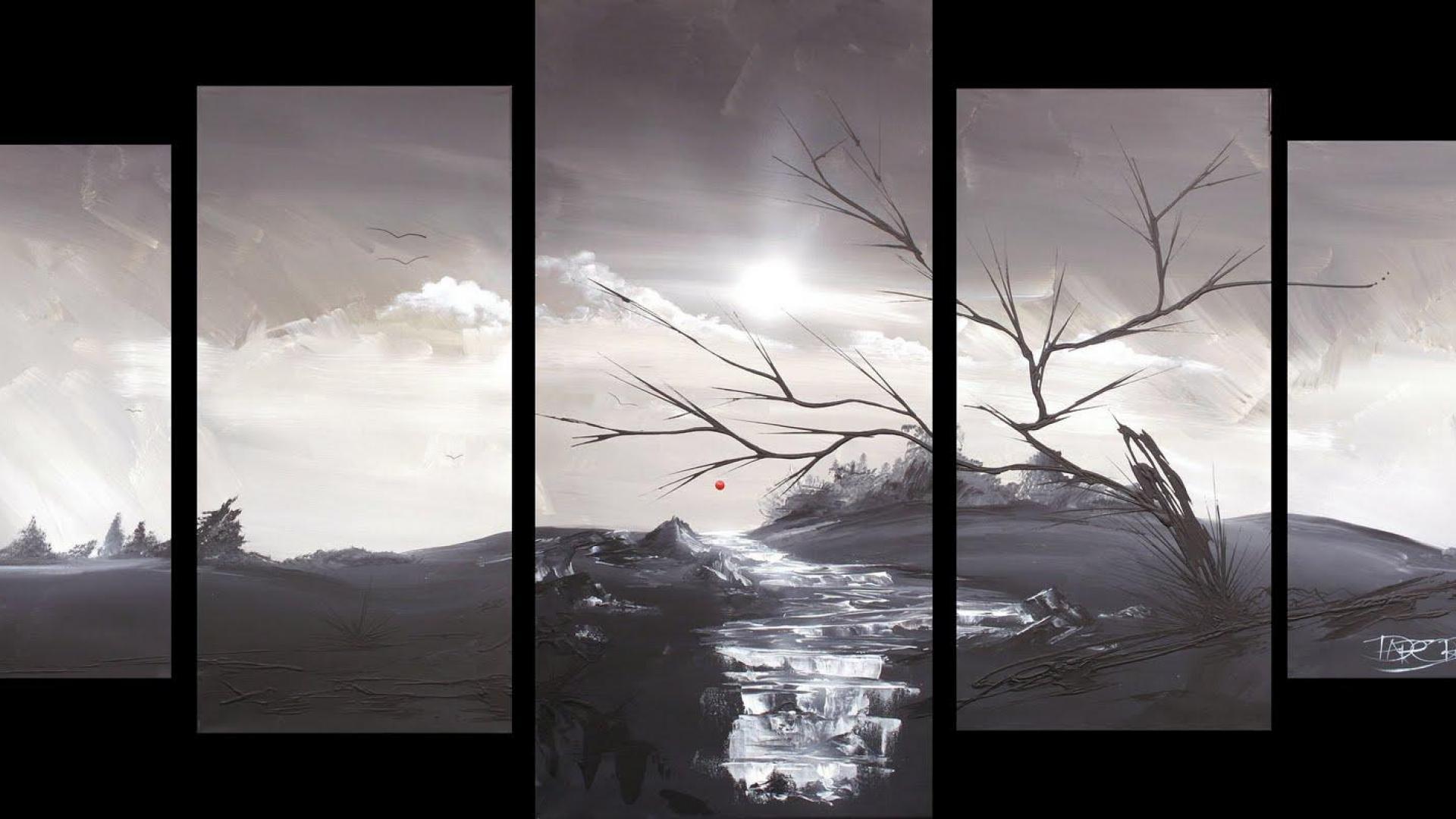 1920x1080 Modern art painting in black and white monotone wallpaperx1080