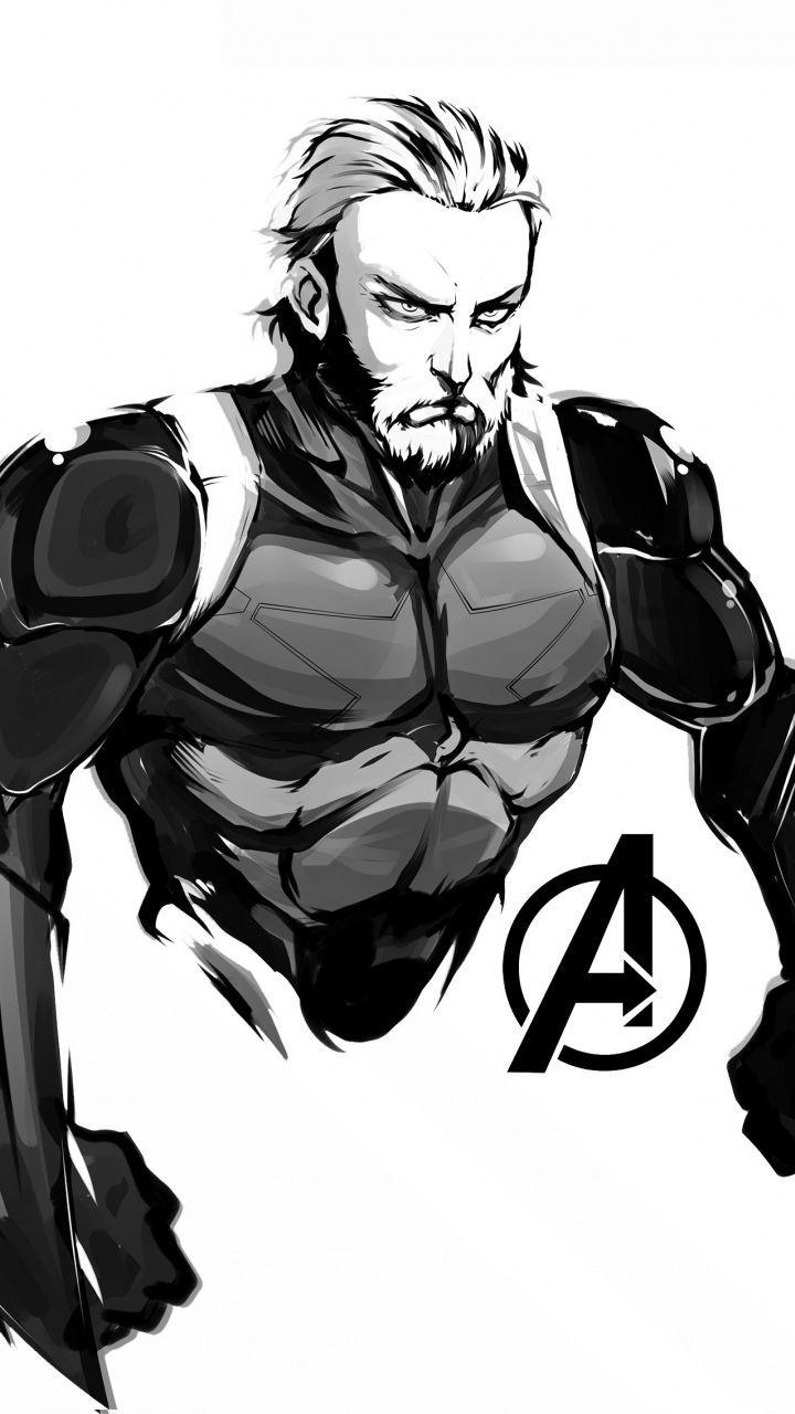 720x1280 excellent wallpaper Steve rogers, black and white, artwork