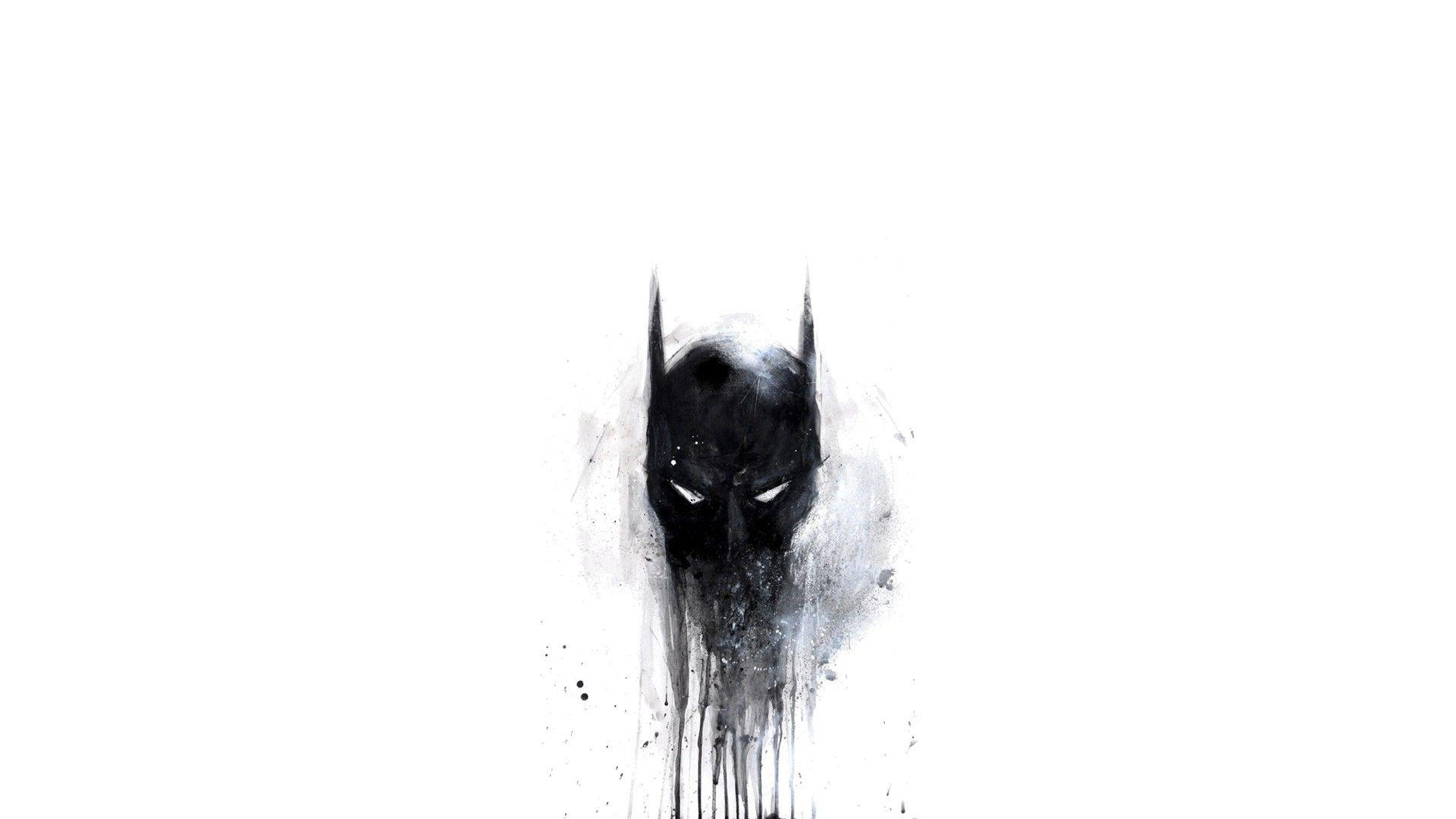 1920x1080 digital Art, Minimalism, Simple, Batman, Mask, Painting, DC Comics, Paint Splatter, Fictional, Black, Monochrome Wallpaper HD / Desktop and Mobile Background