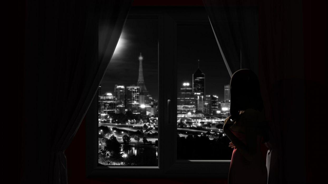 1244x700 Black and white artwork window panes city skyline Shades wallpaper