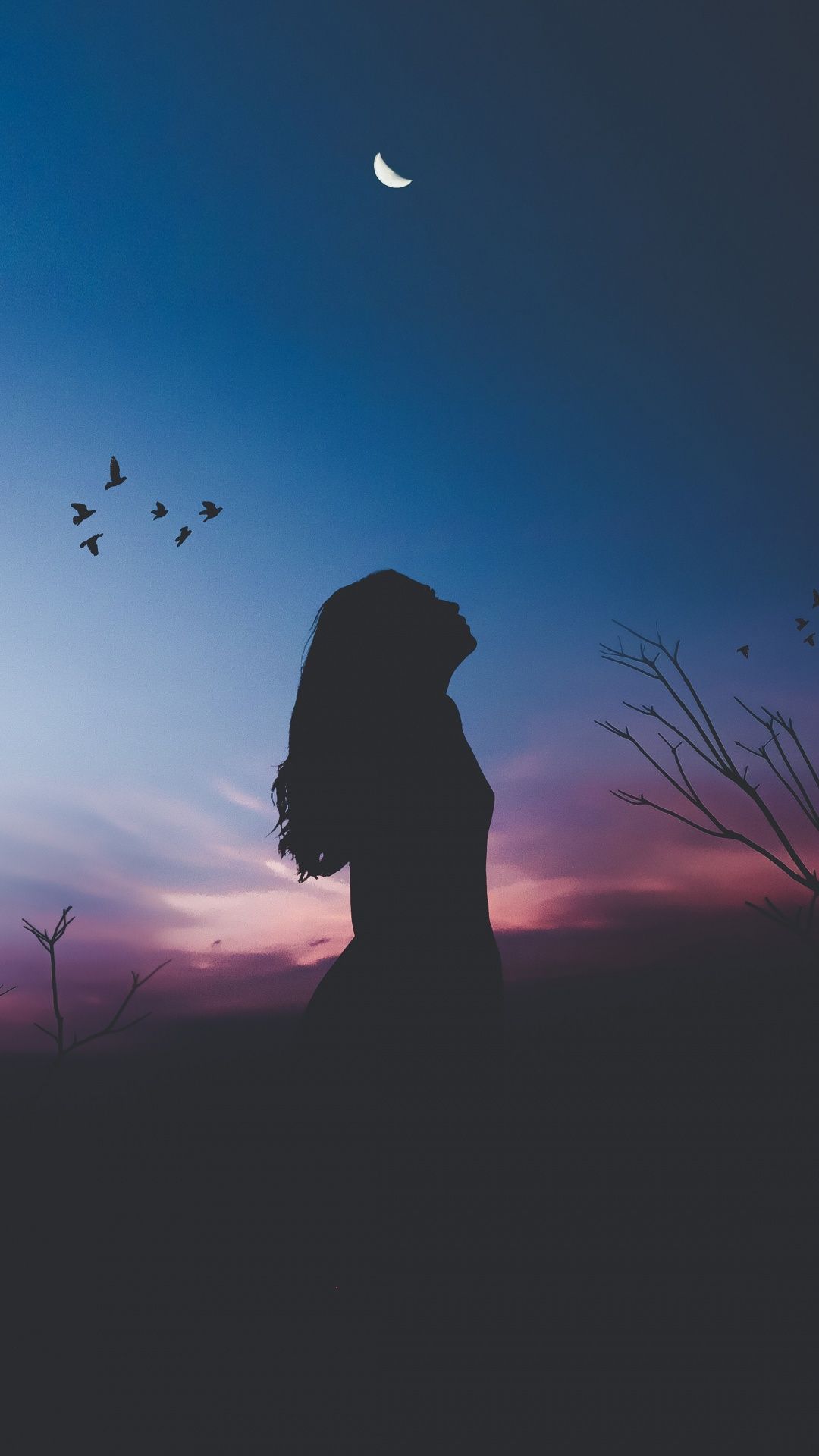 1080x1920 Girl Wallpaper 4K, Twilight, Silhouette, Sunset