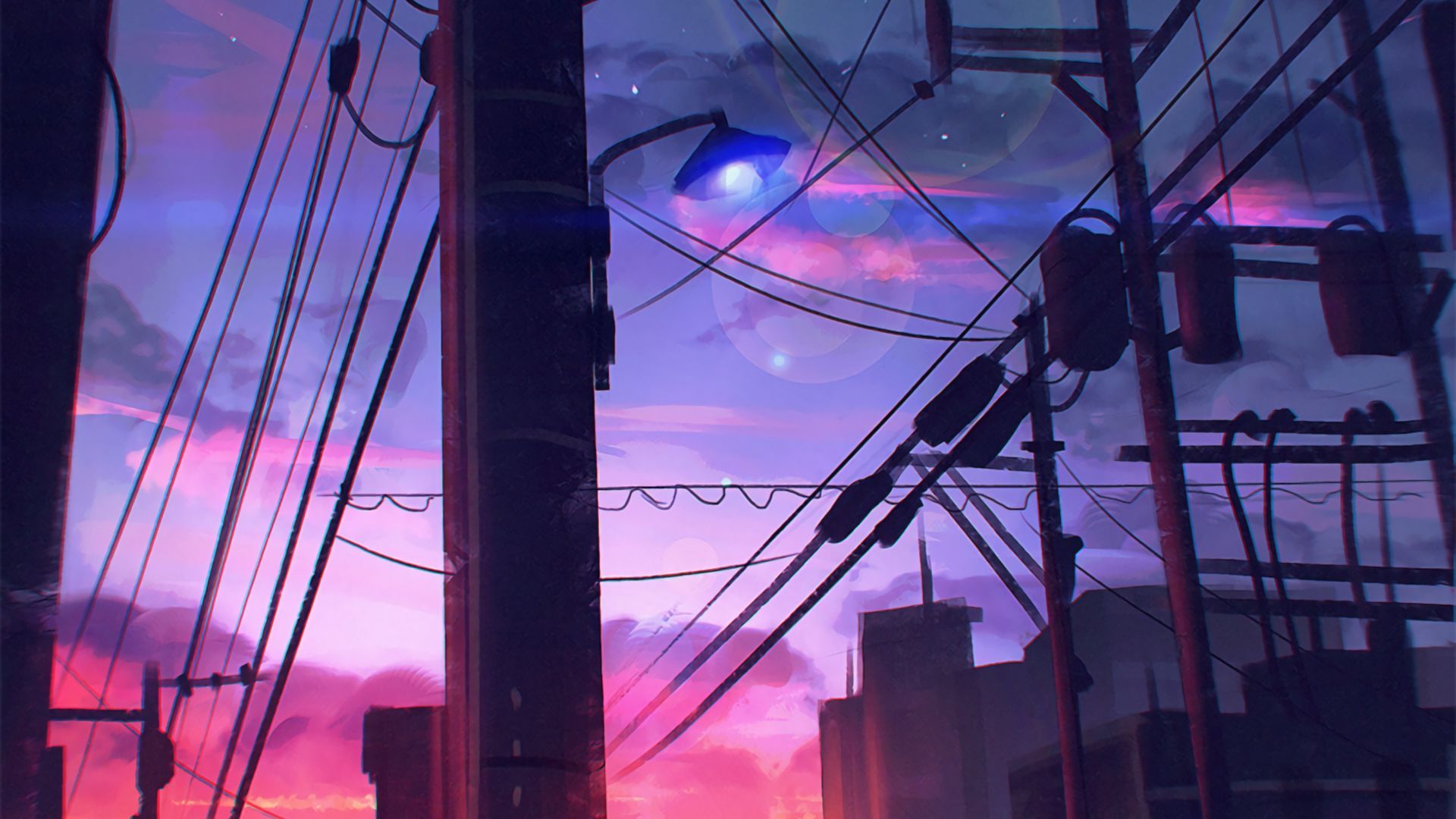 1920x1080 Download wallpaper 1920x1080 poles, wires, art, twilight, sky full hd, hdtv, fhd, 1080p HD background
