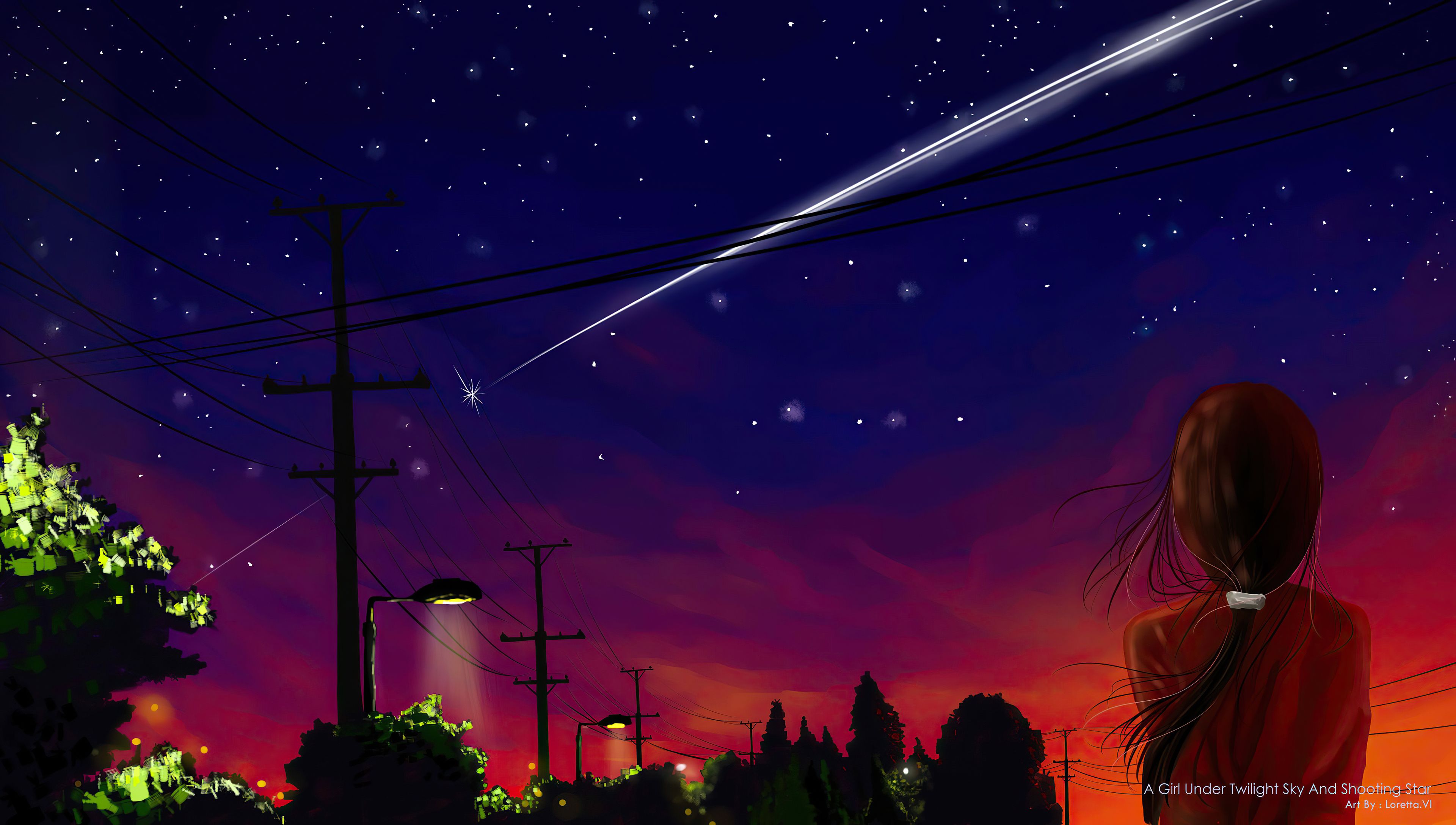 3840x2176 Girl Under Twilight Sky And Shooting 4k Wallpaper, HD Anime Wallpaper, 4k Wallpaper, Image, Background, Photos and Picture