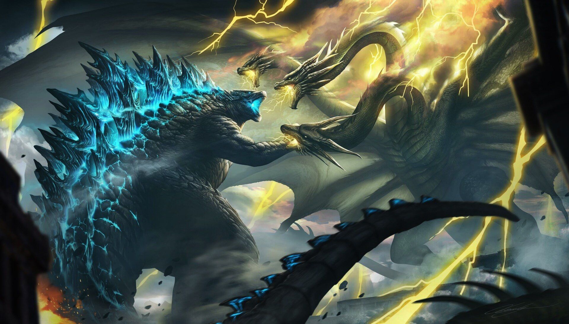 1920x1092 Godzilla vs King Ghidorah: Epic Clash. HD Wallpaper from King of the Monsters