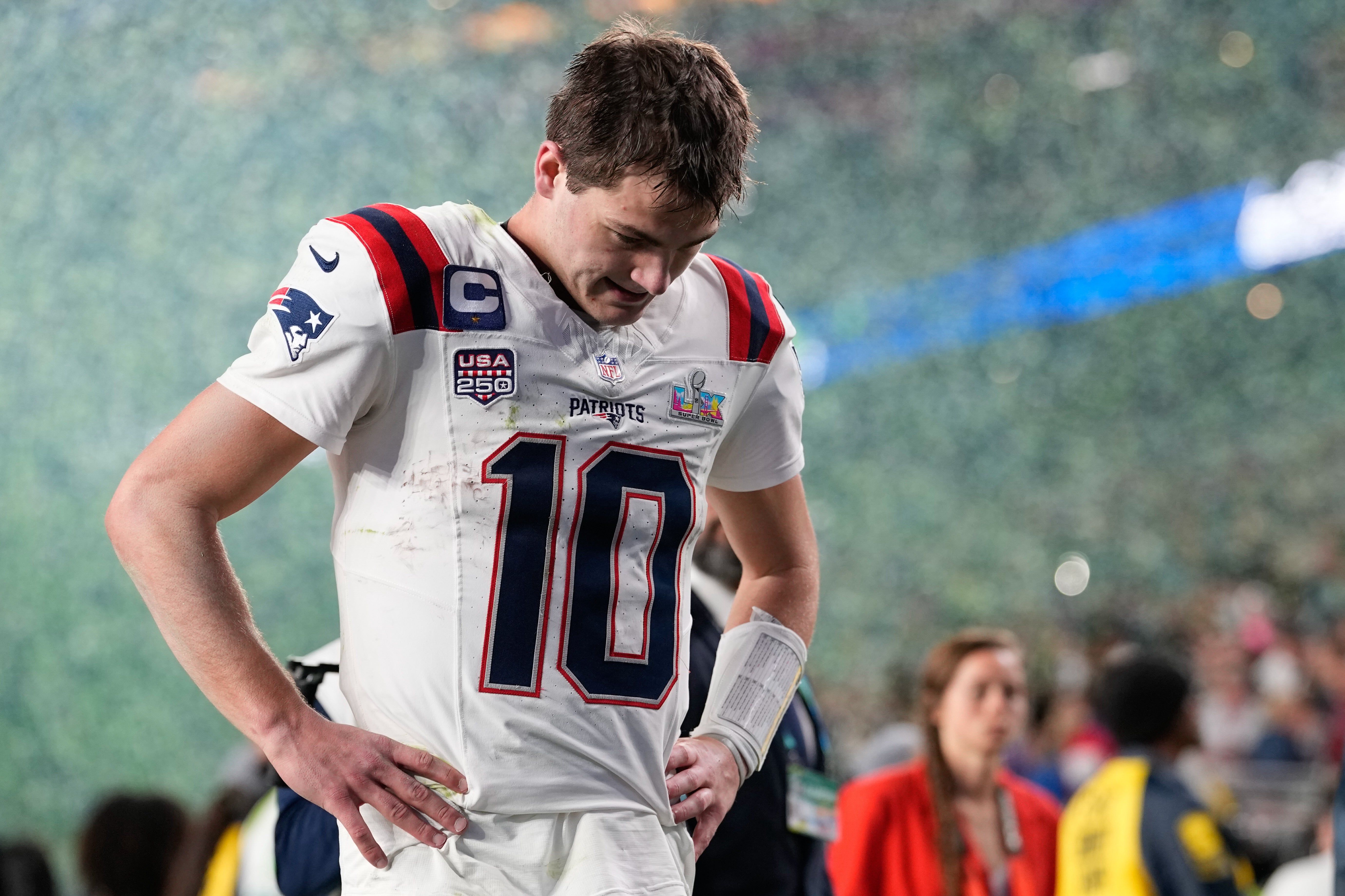 5521x3681 Patriots quarterback Drake Maye gives injury update after needing injection to play in Super Bowl loss