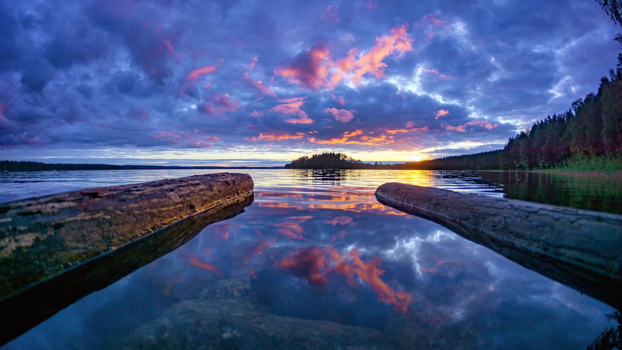 2048x1152 Wallpaper forest, the sky, sunset, lake, Finland, Finland, Lake Cariari, Kari Lake Lake for mobile and desktop, section пейзажи, resolution 2048x1152