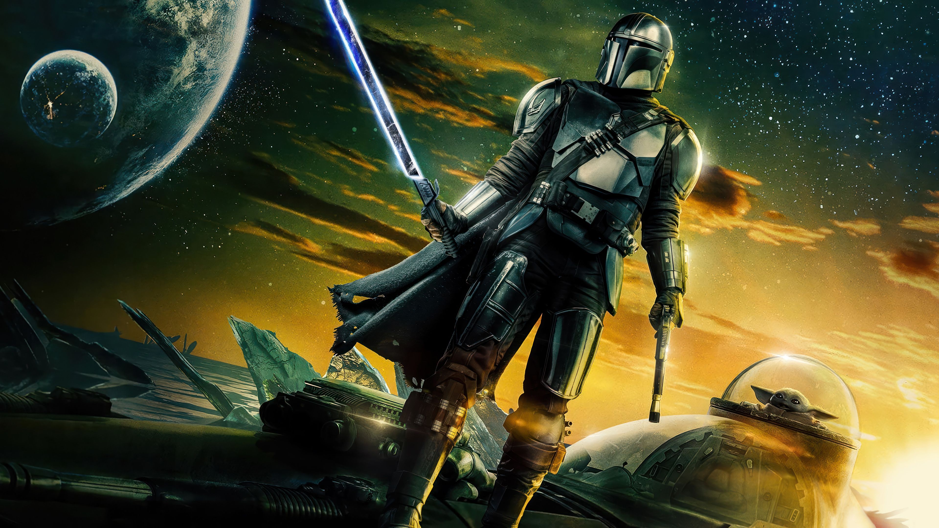 3840x2160 Mandalorian Darksaber Grogu Season 3 Wallpaper 4K HD PC j