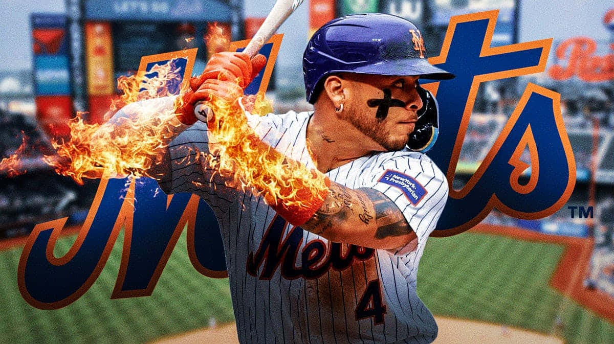 1200x673 Download Flaming Bat Baseball Player Mets Wallpaper