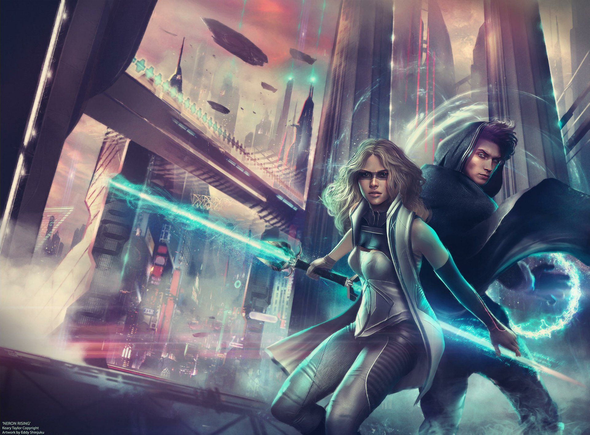 1920x1416 Coruscant Warriors: Futuristic Jedi Duel In Sci Fi Cityscape HD Wallpaper By EDDY SHINJUKUx1770