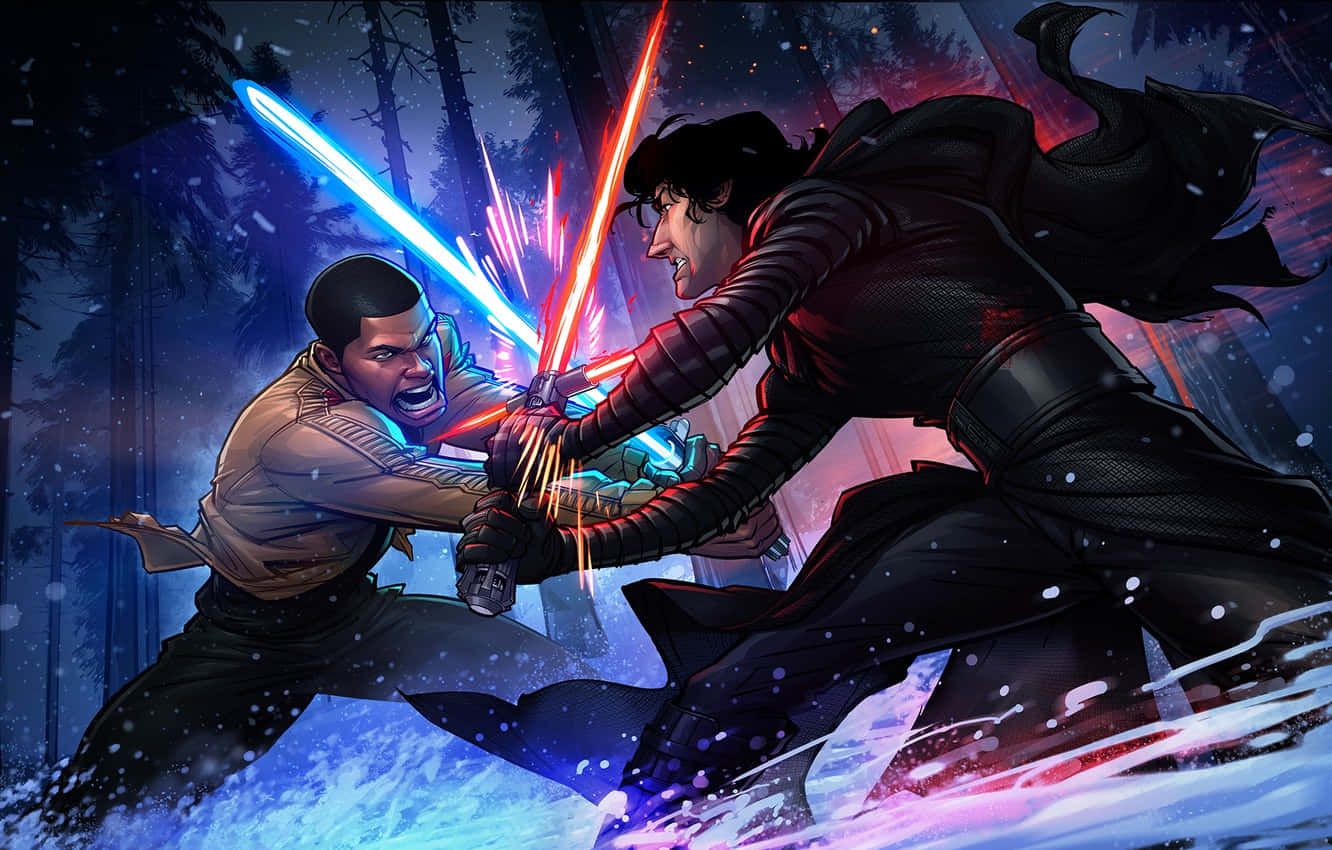 1332x850 Download Two Jedi Knights locked in a lightsaber duel Wallpaper