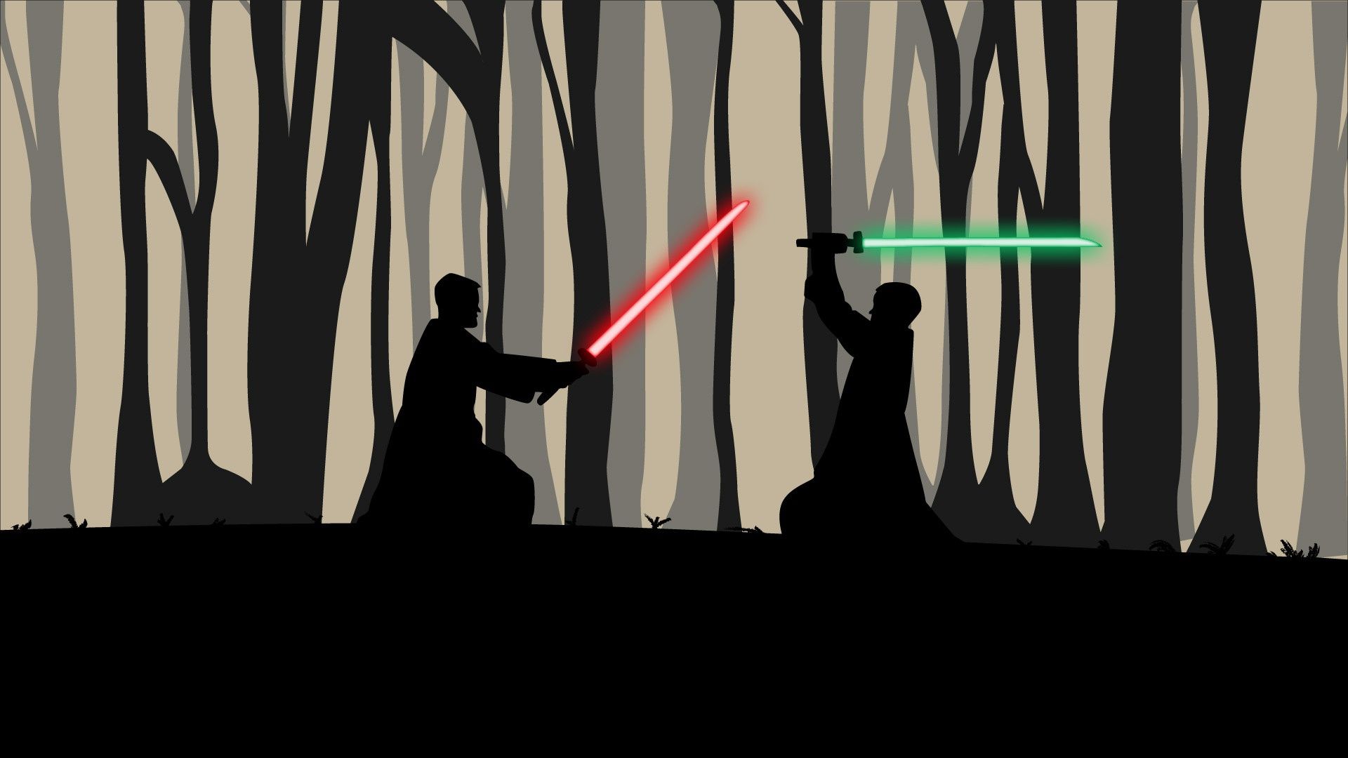 1920x1080 Wallpaper sword, silhouette, Star Wars, art, lightsaber, lightsabers, the fight, StarWars for mobile and desktop, section арт, resolution 1920x1080
