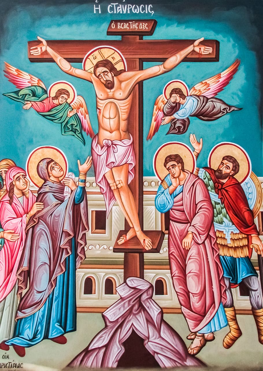 910x1282 crucifixion, painting, iconography, jesus christ, orthodox, christianity, church, ayia triada, paralimni, cyprus