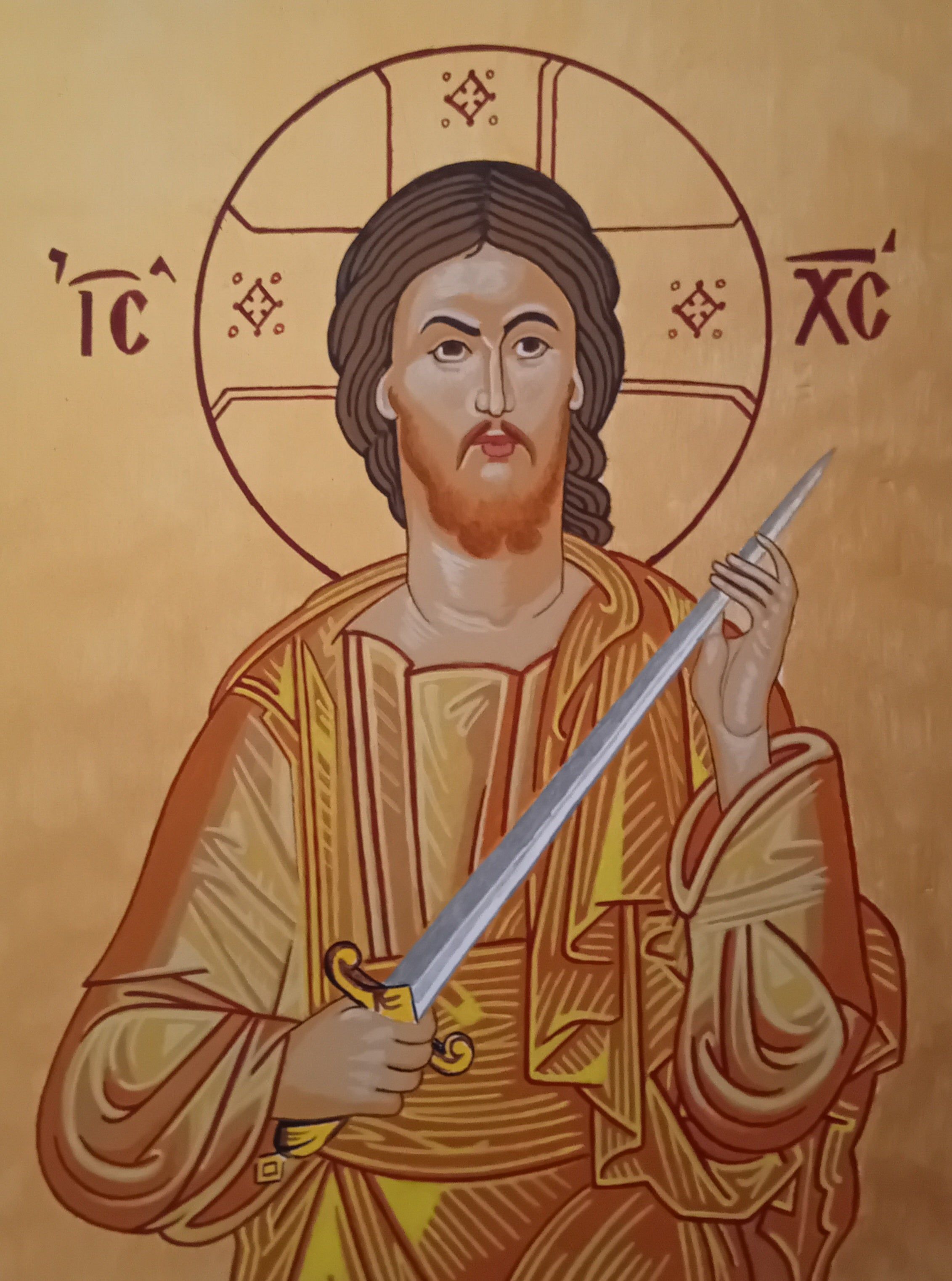 2263x3045 Handpainted Orthodox icon Jesus Christ with sword