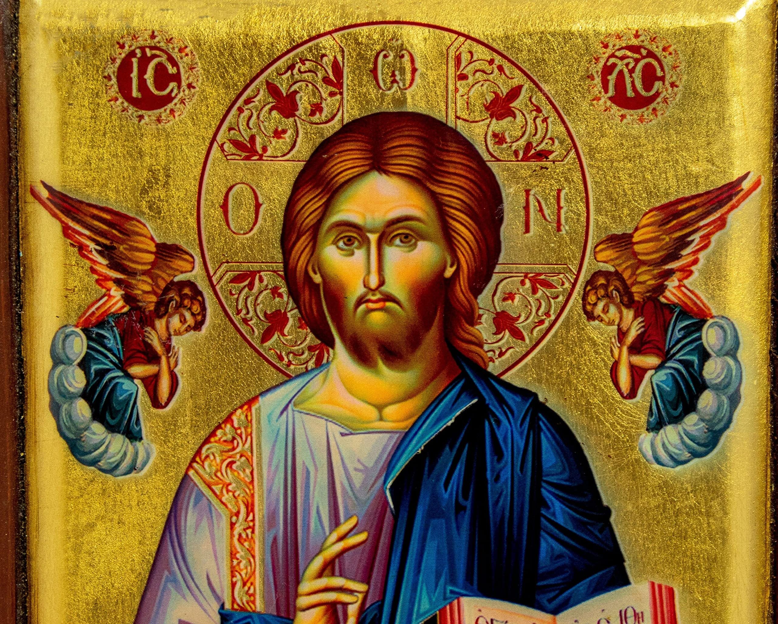 2560x2054 Jesus Christ Icon, Handmade Greek Orthodox Icon, Byzantine Art Wall Hanging Serigraphy Icon W Gold Leaf Wood Plaque, Religious Gift 18x14cm : Home & Kitchen