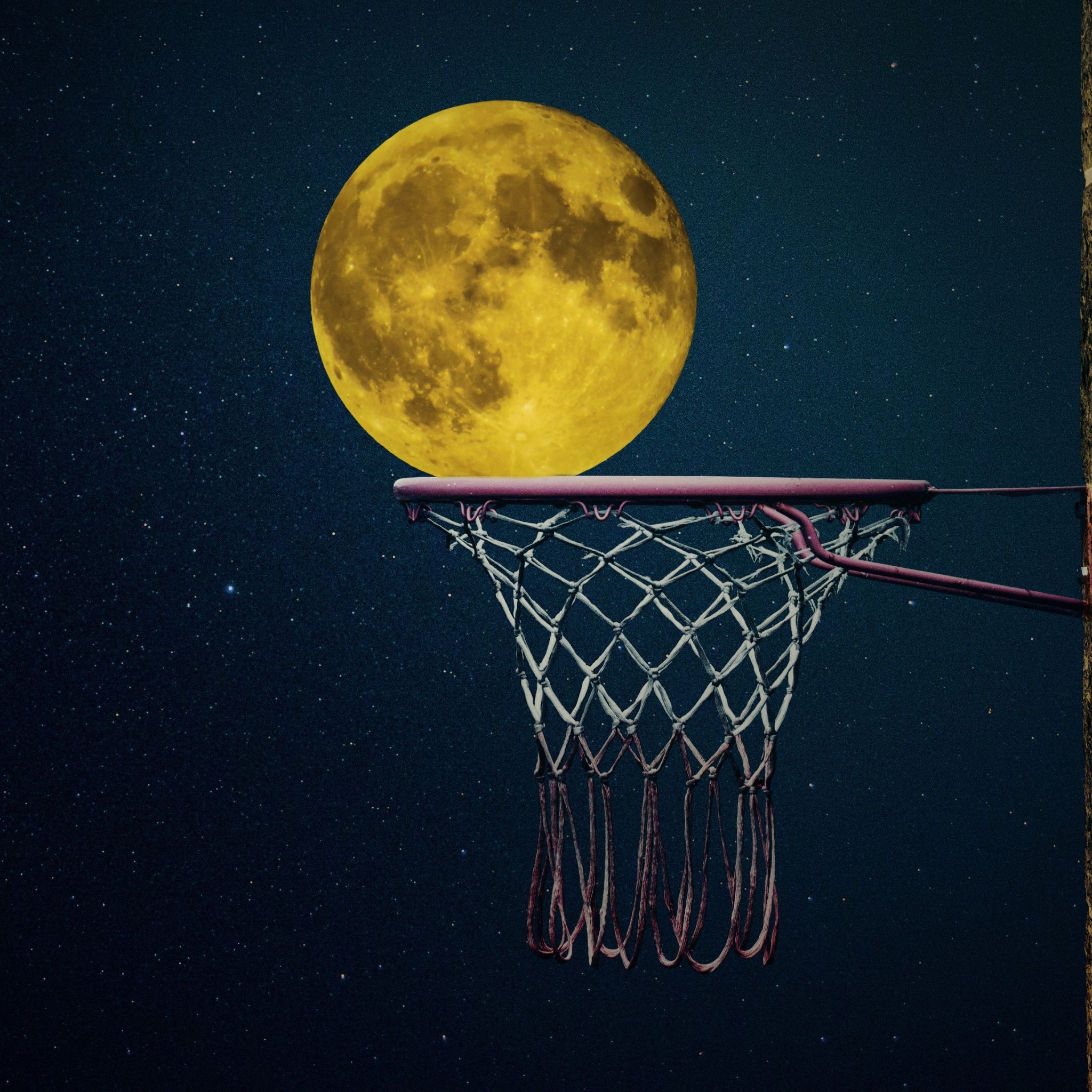 2048x2048 Full moon Wallpaper 4K, Basketball ring, Night sky