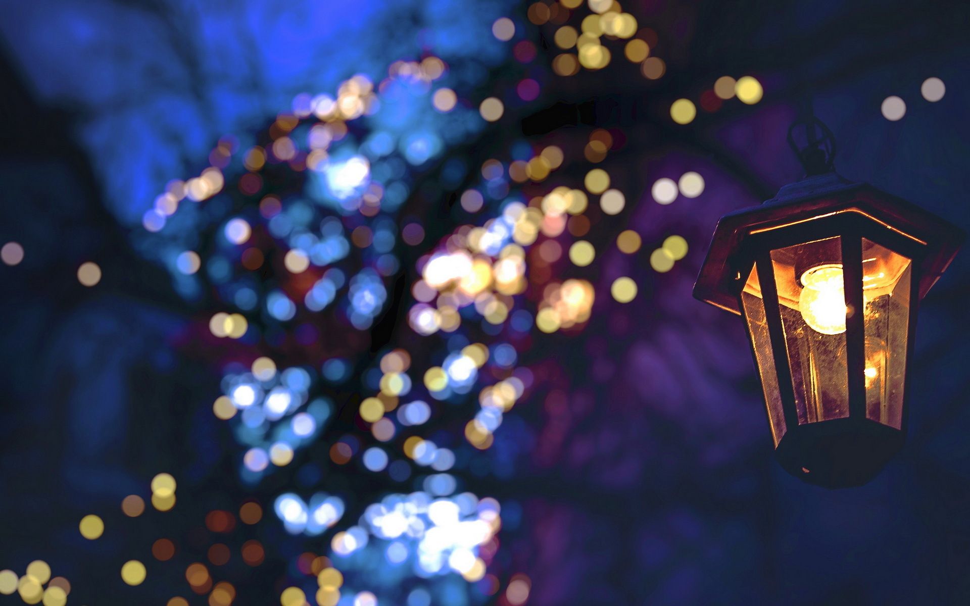 1920x1200 Wallpaper Christmas, night, winter, bokeh, fairy lights for mobile and desktop, section город, resolution 1920x1200
