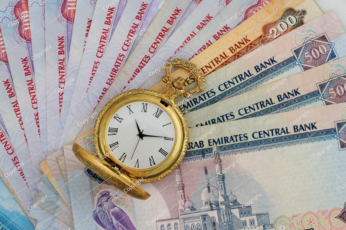 1200x800 UAE Dirhams with Golden Antique Watch