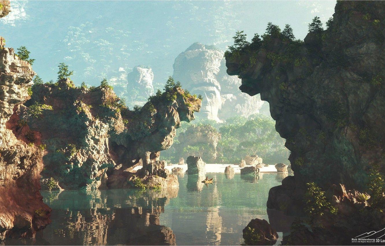 1332x850 Wallpaper reflection, rocks, boat, pond, The Last Kingdom image