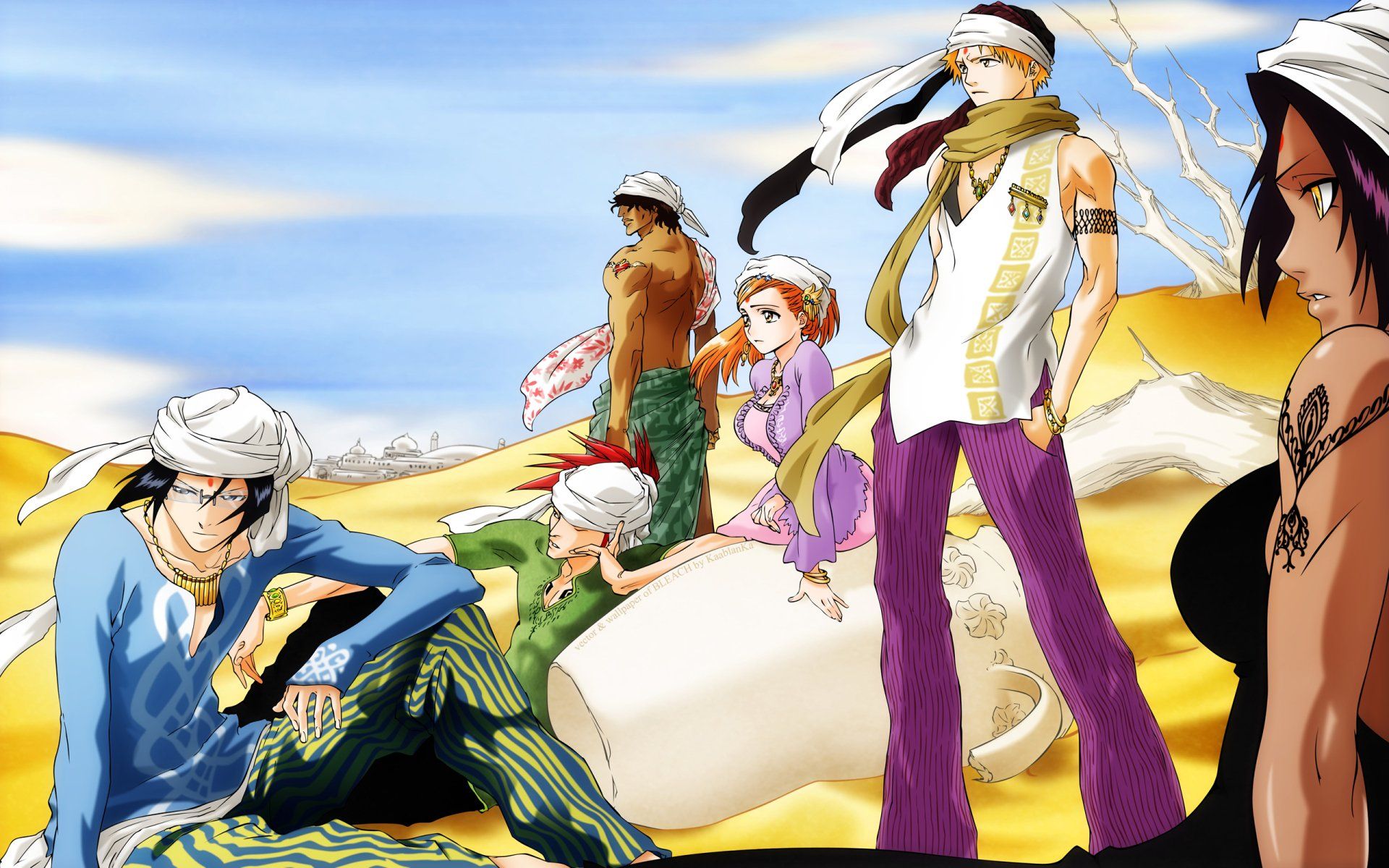 1920x1200 Bleach HD Wallpaper: Renji, Orihime & Ichigo's Desert Journeyx1600