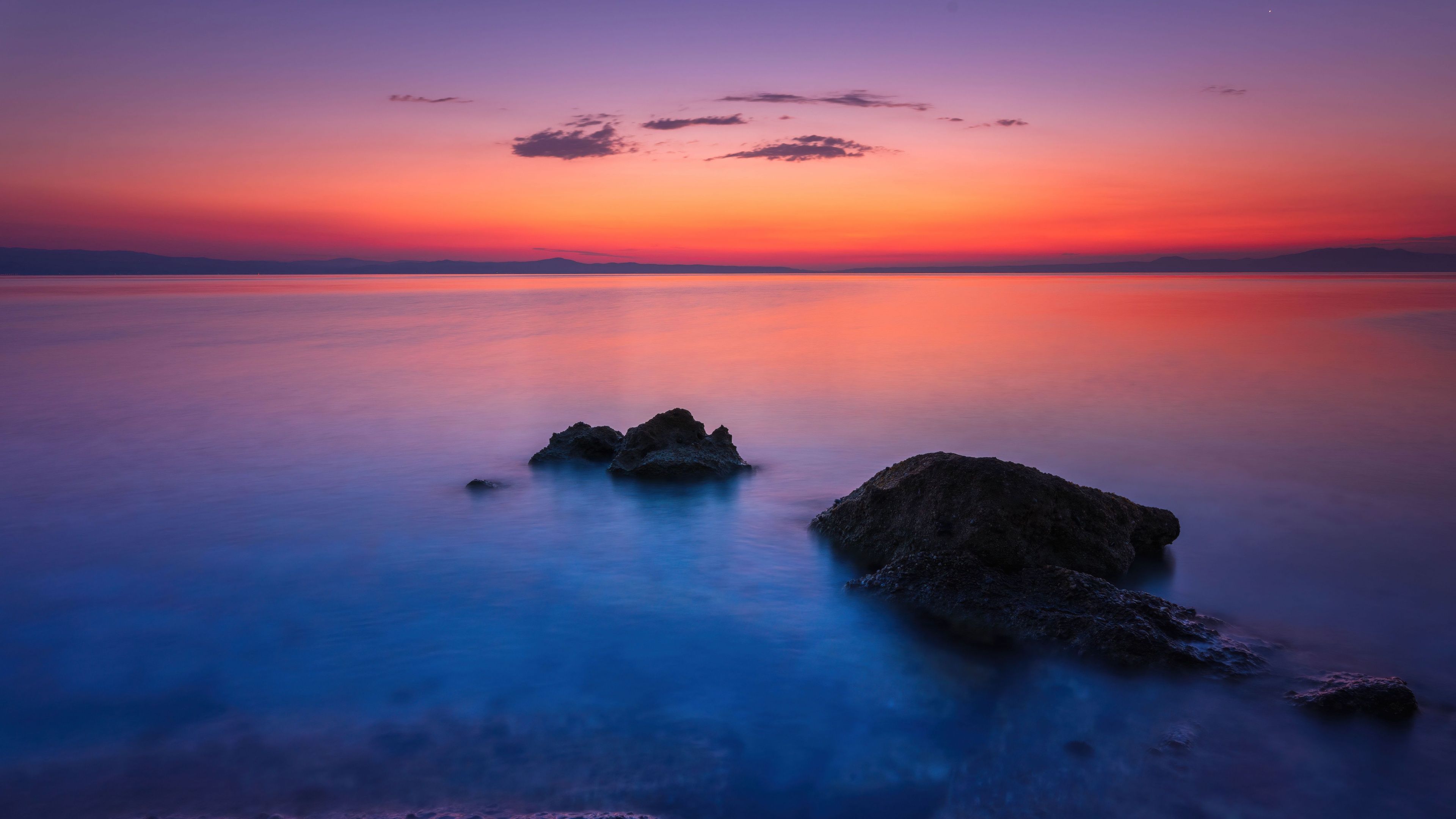 3840x2160 Seascape Wallpaper 4K, Twilight, Sunset, Rocks, Summer