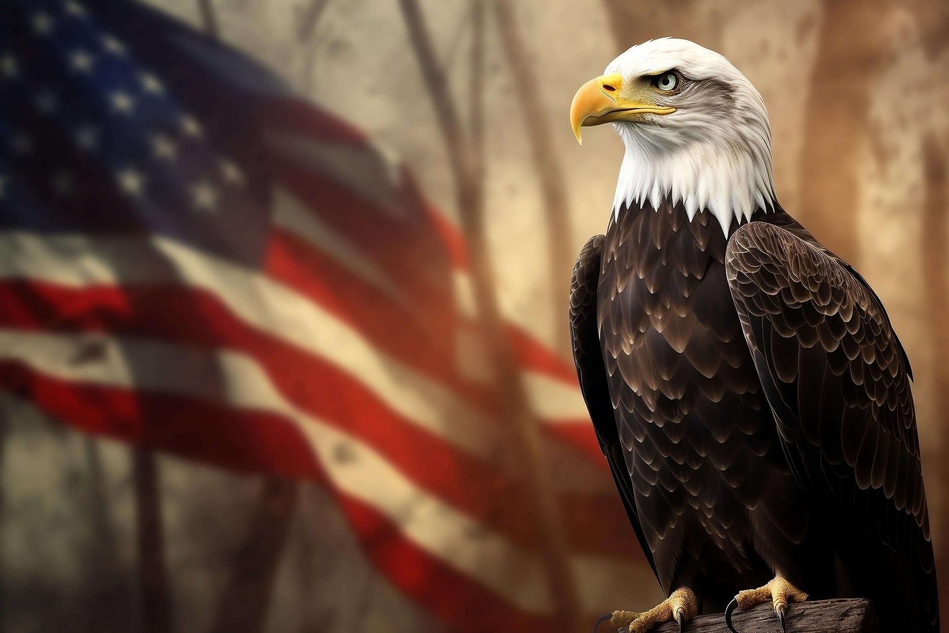 1946x1297 Incredible American Bald Eagle Perched by Flag Wallpaper Mural