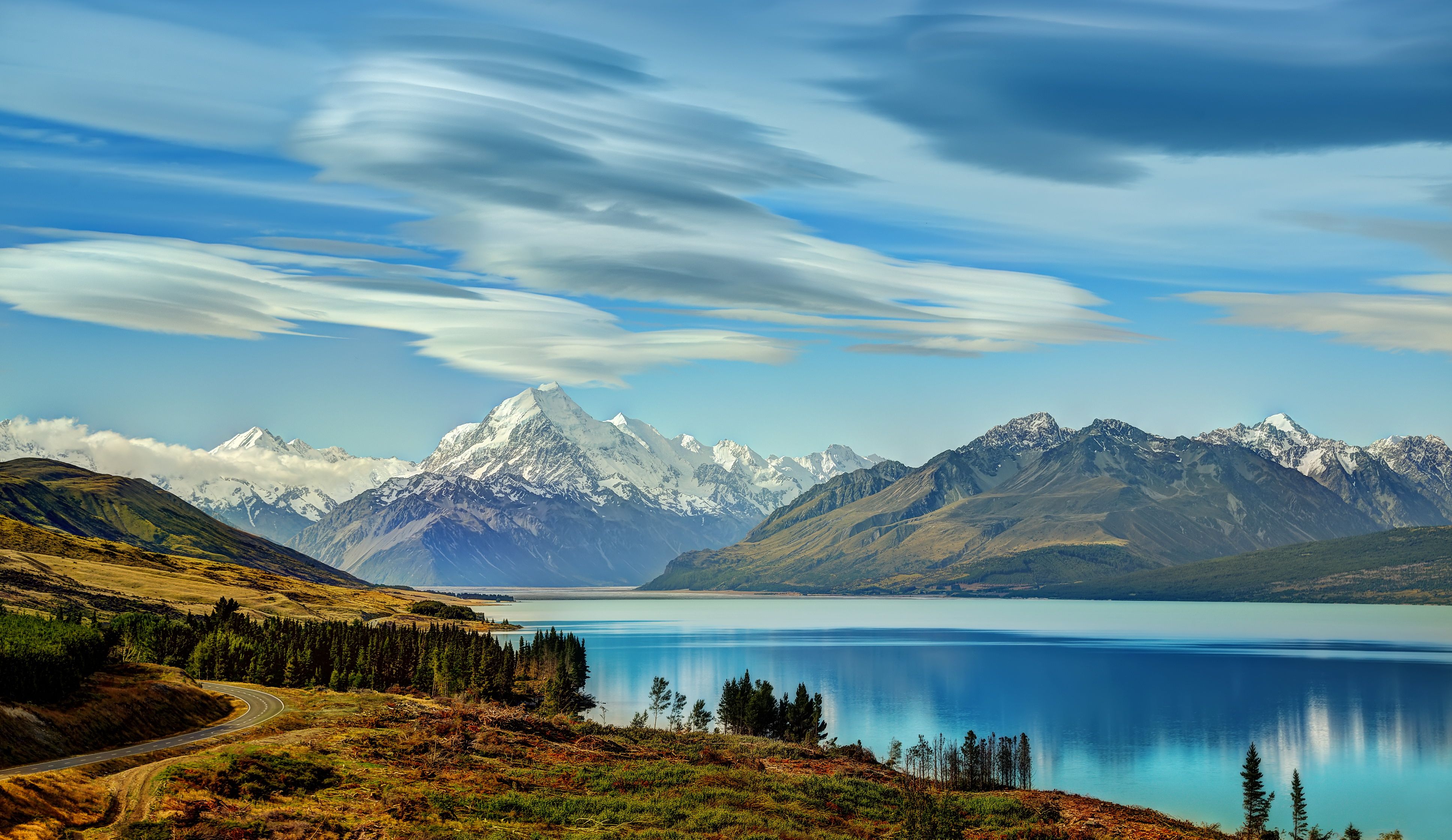 3872x2241 lake, New, Zealand, Mountains, Scenery, Pukaki, Nature, Reflection Wallpaper HD / Desktop and Mobile Background