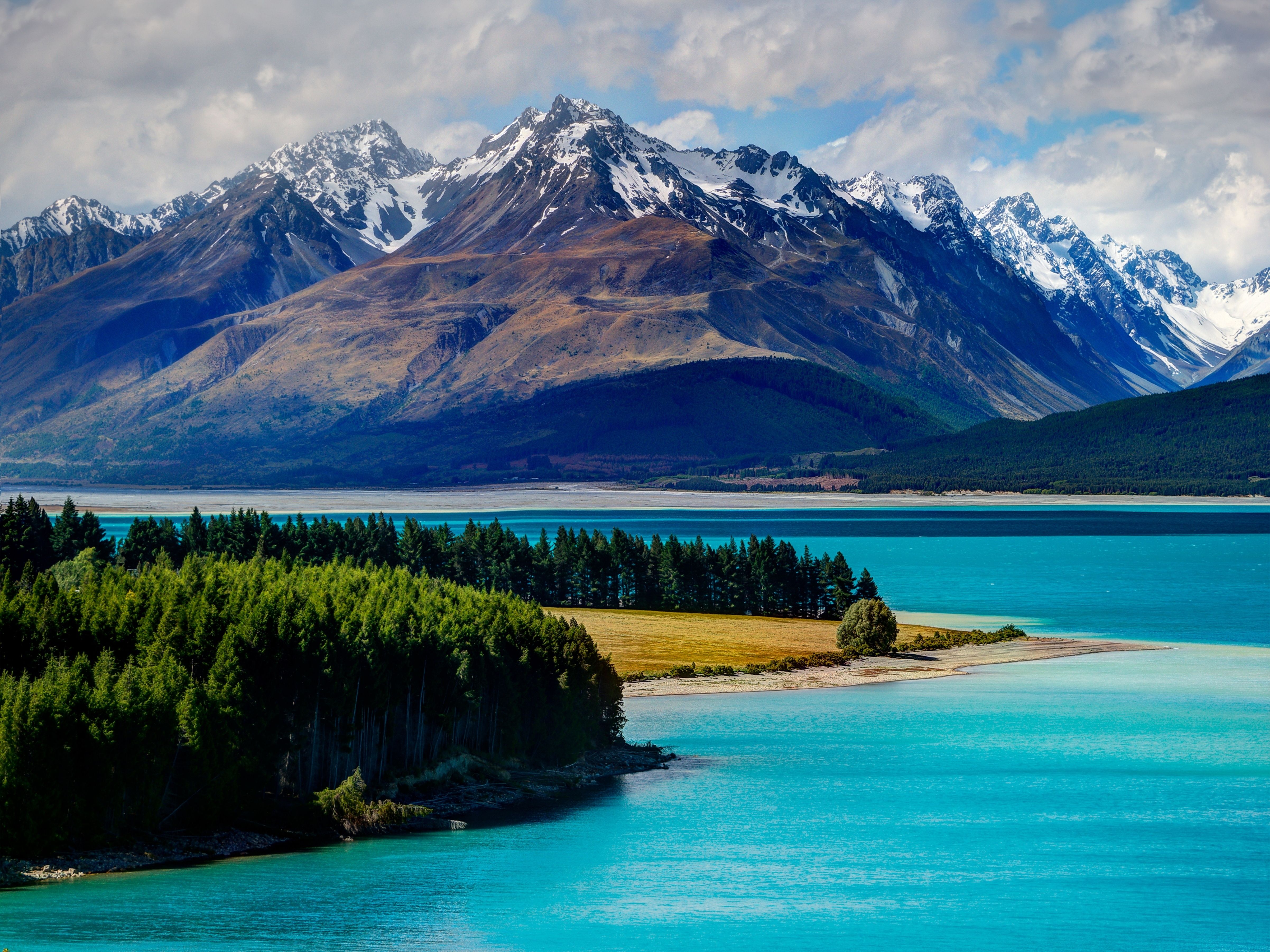 4806x3604 Wallpaper forest, trees, mountains, lake, New Zealand, New Zealand, Lake Tekapo, Lake Tekapo for mobile and desktop, section пейзажи, resolution 4806x3604