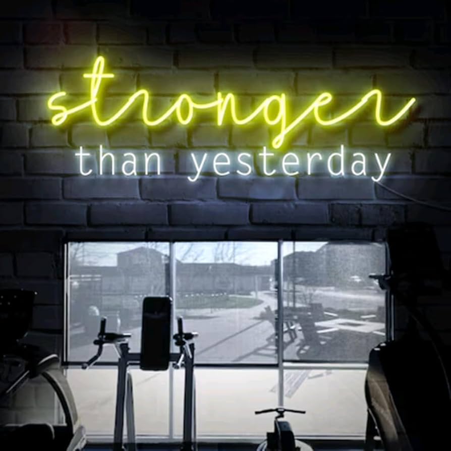 894x894 stronger than yesterday neon sign, motivational gym led sign, work out neon light, home gym deco, mothers day gift for gym mom, fitness wall deco Size:20inch