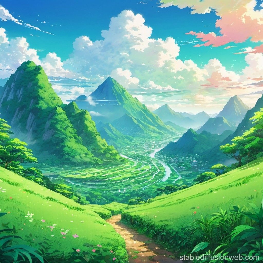 1024x1024 Green Hills in Rainy Season. Stable Diffusion Online