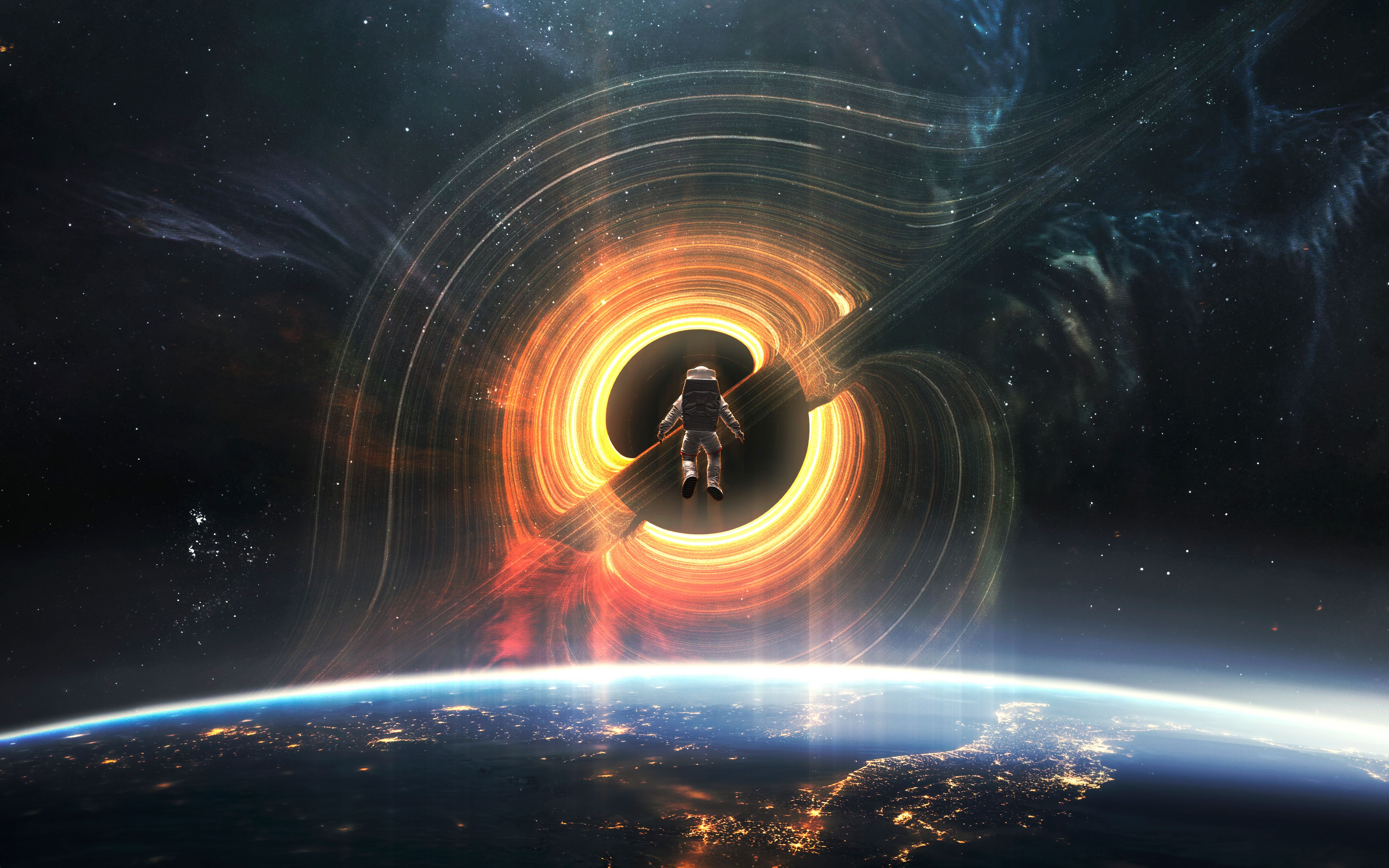 5120x3200 Refraction Wallpaper 4K, Black hole, Astronaut