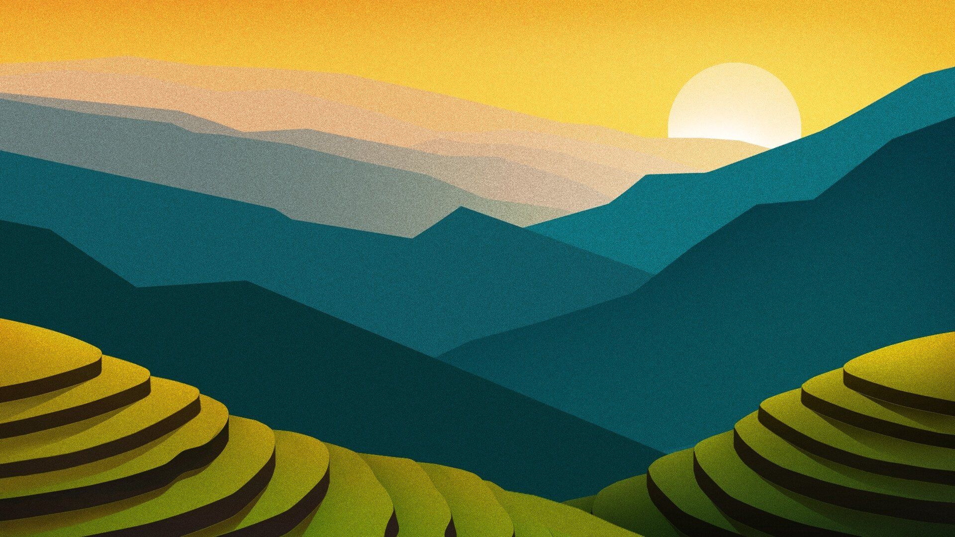 1920x1080 Download Rice Terrace Mountain Minimalist Nature Sun Sunset Artistic Landscape HD Wallpaperx1080