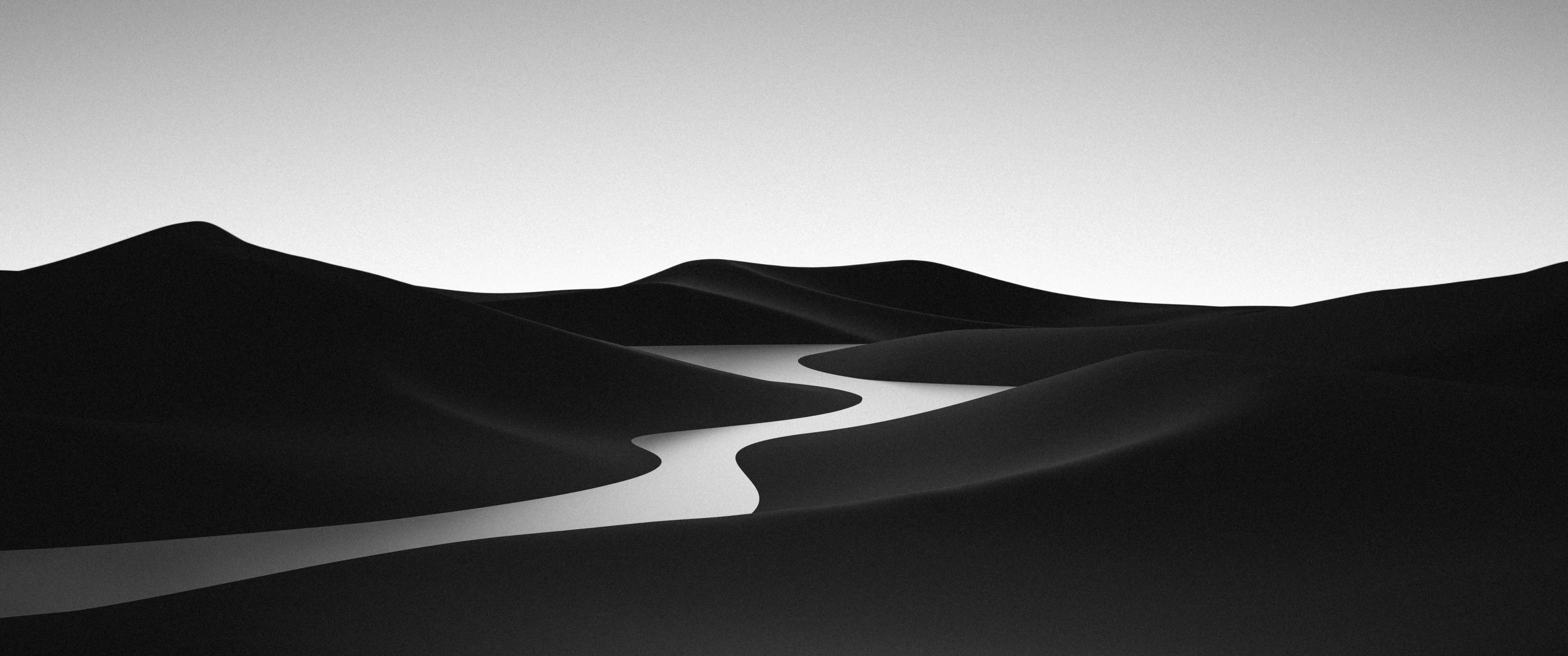 3440x1440 Black and White Wallpaper 4K, Landscape, Desert, River