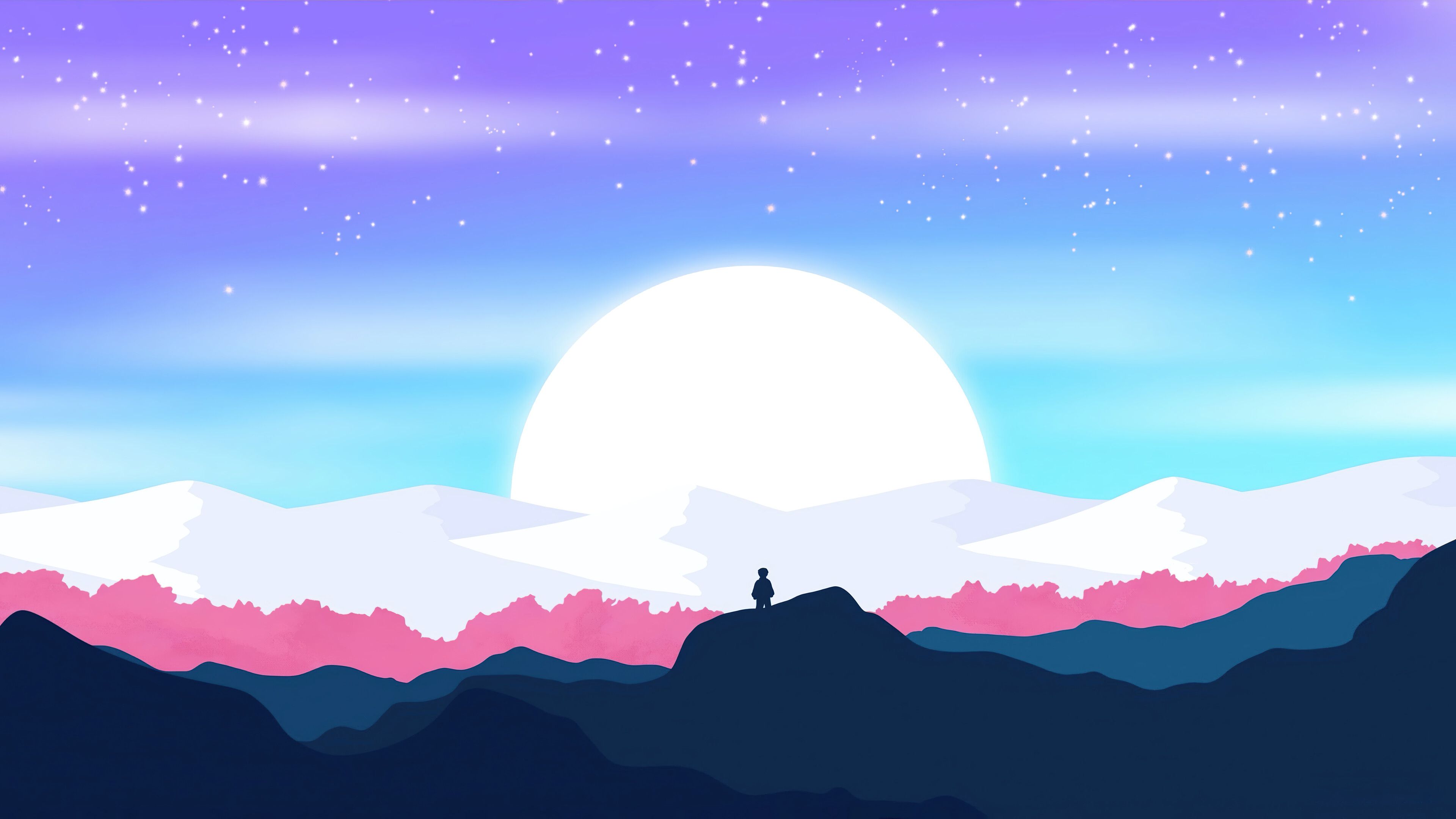 3840x2160 Moon Landscape Scenery Minimalist Wallpaper 4K 8K HD PC e